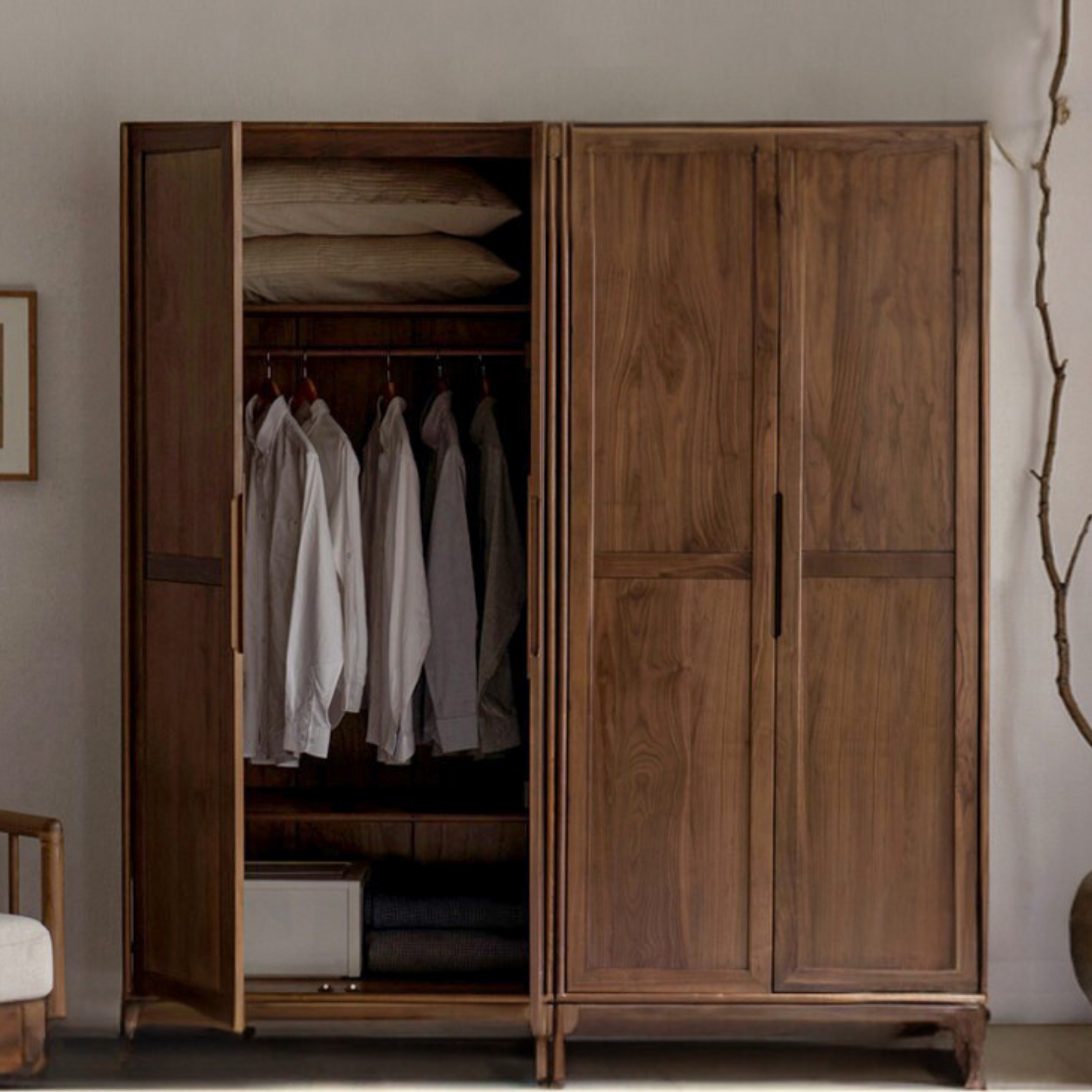 Ash Solid Wood walnut color Wardrobe: