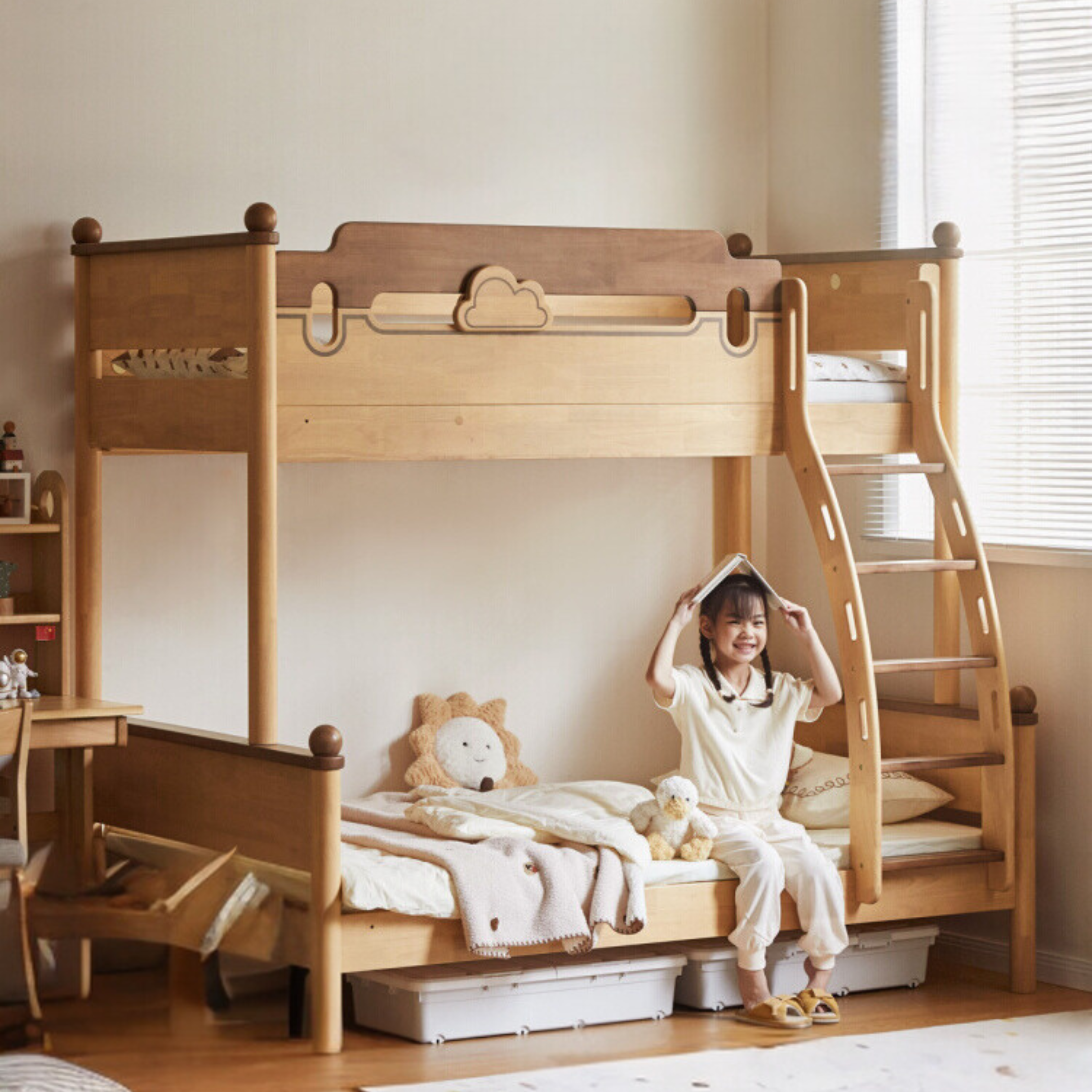 Rubber wood bunk bed.