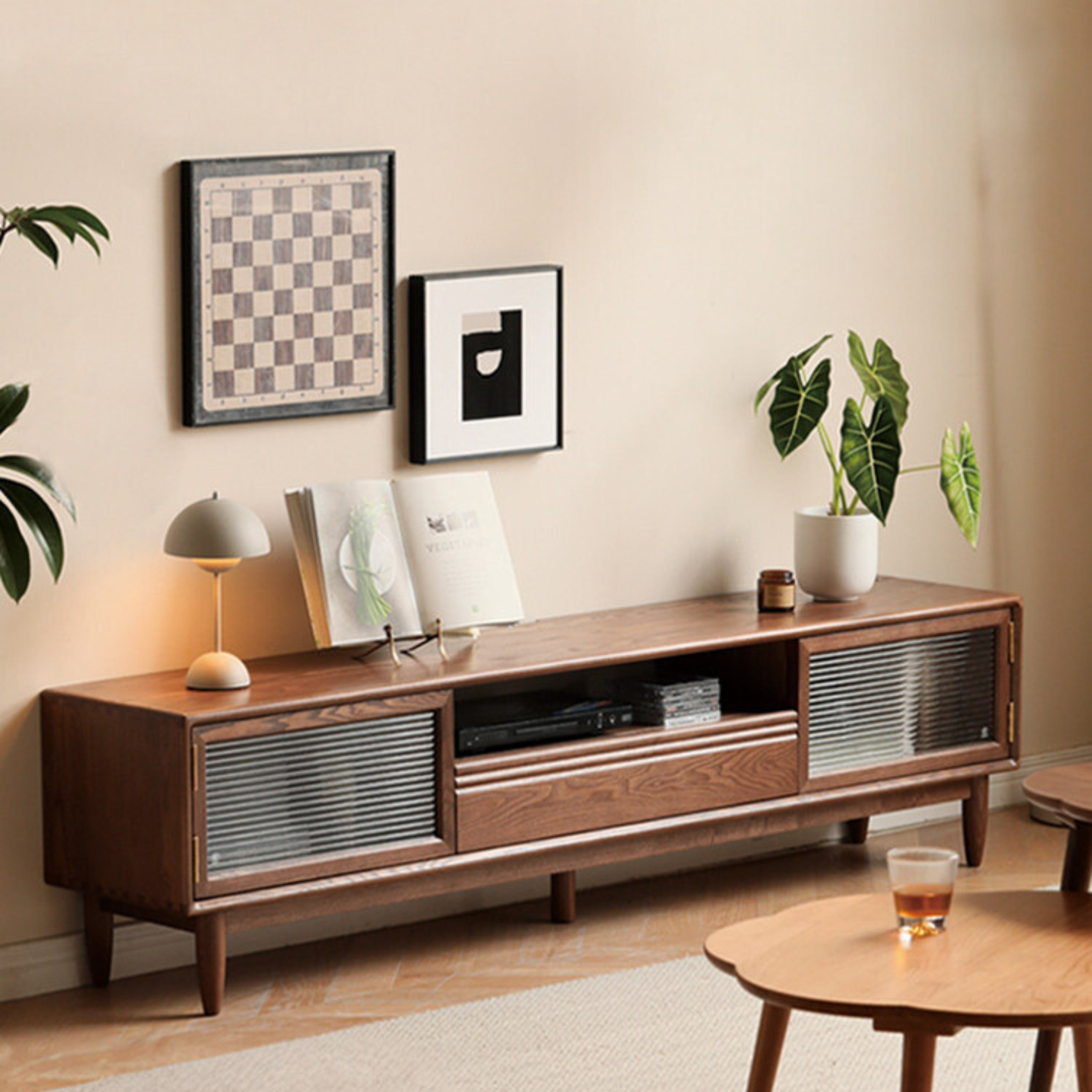 Ash solid wood modern floor TV cabinet-