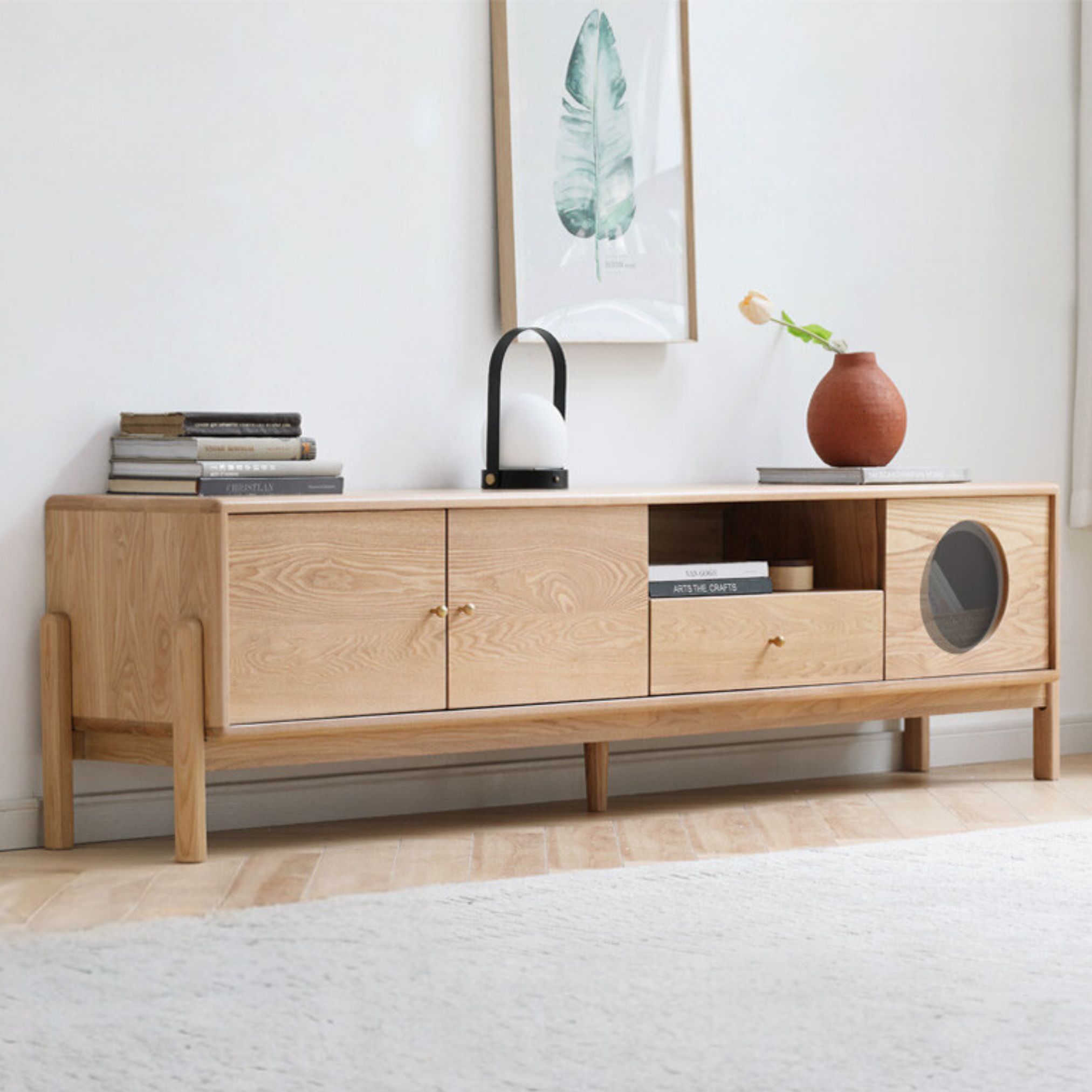 Ash solid wood Nordic floor TV cabinet-