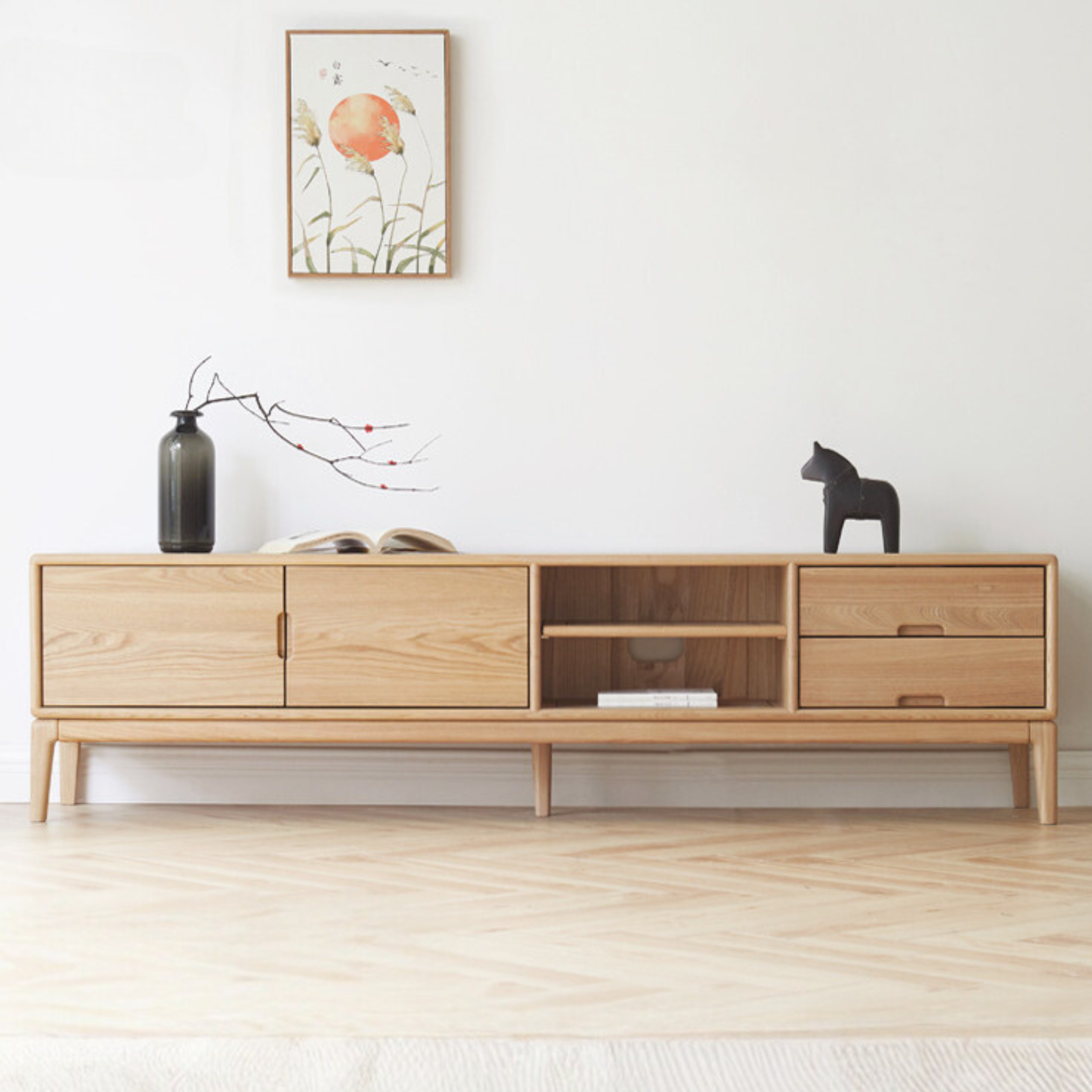 Ash solid wood simple floor TV cabinet-