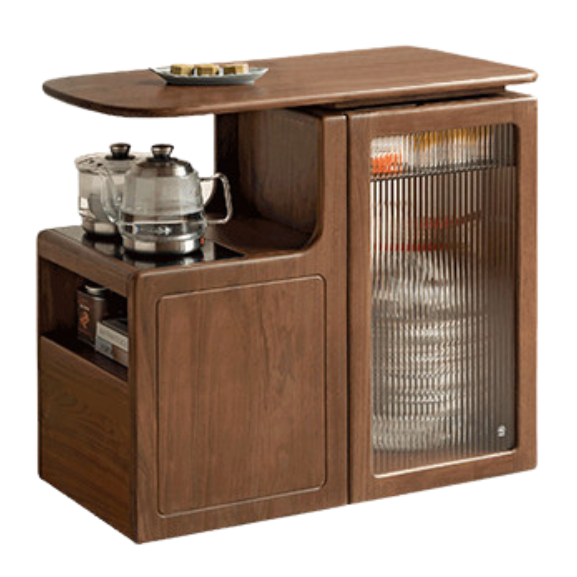 Black walnut, Oak solid wood movable multifunctional tea cabinet kettle integrated,