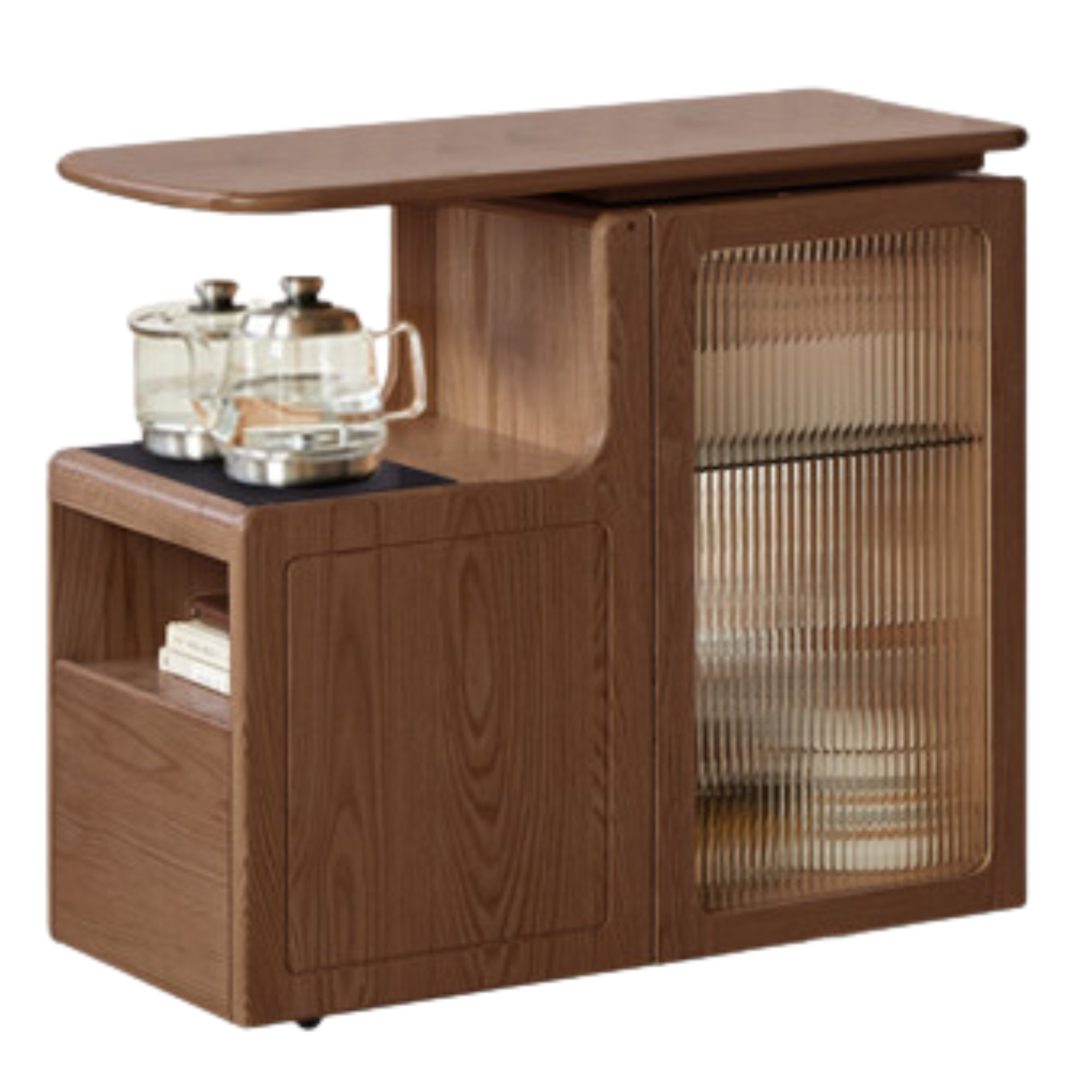 Black walnut, Oak solid wood movable multifunctional tea cabinet kettle integrated,