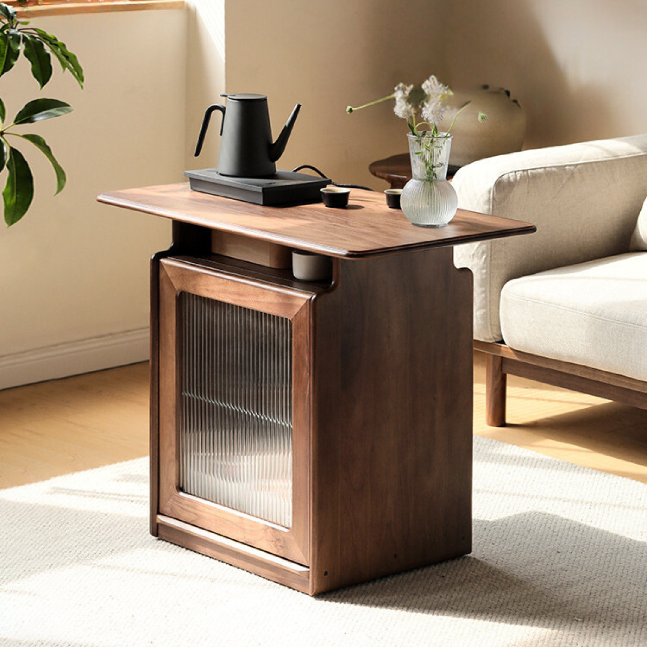 Ash, black walnut solid wood mobile tea cabinet-