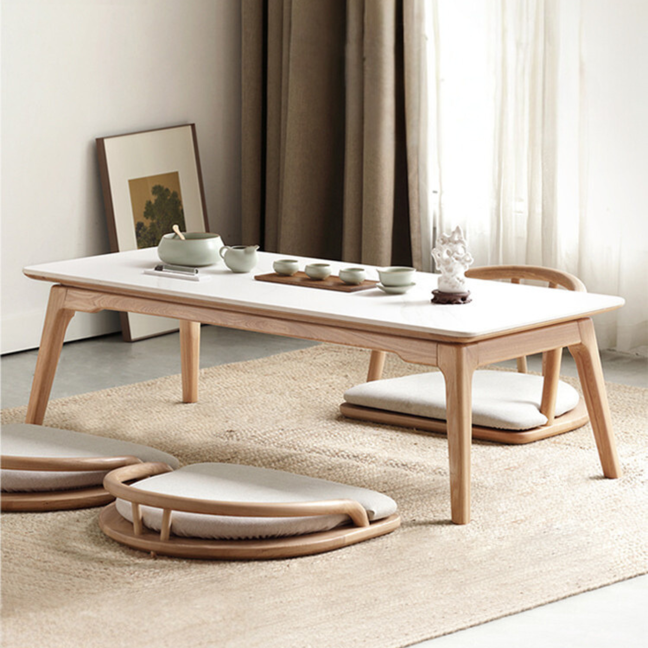 Ash Solid Wood Rock Plate Tea Table