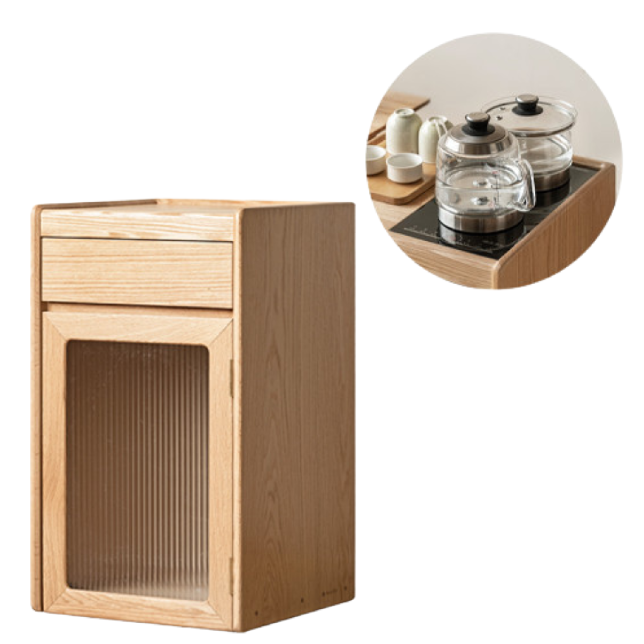 Black Walnut, Oak Solid Wood Movable Tea Cabinet