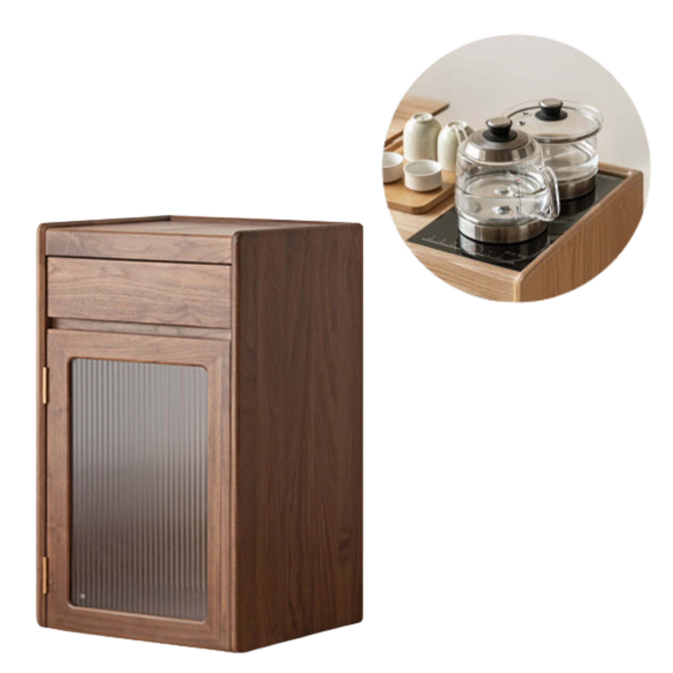 Black Walnut, Oak Solid Wood Movable Tea Cabinet