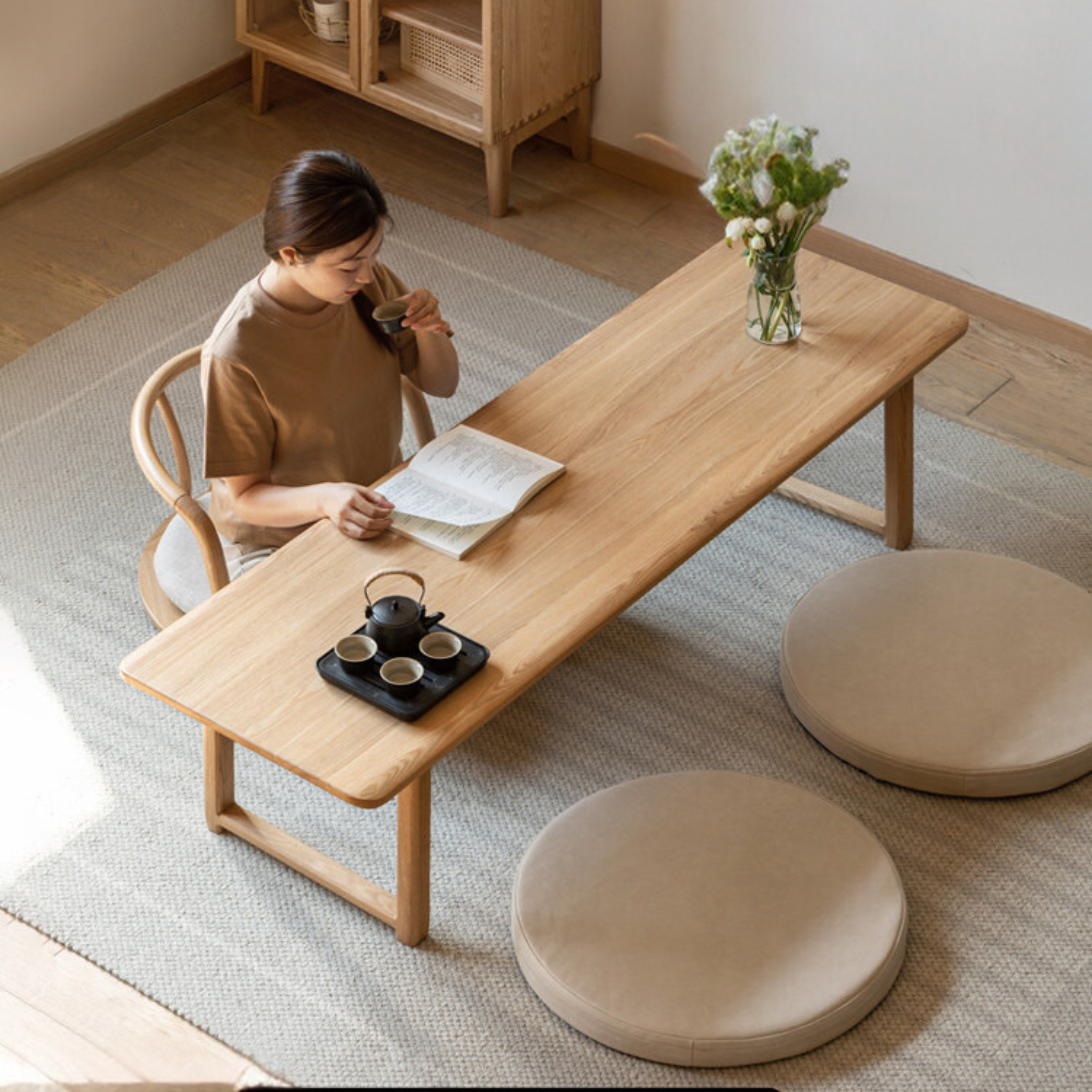 Ash solid wood tatami short tea table,