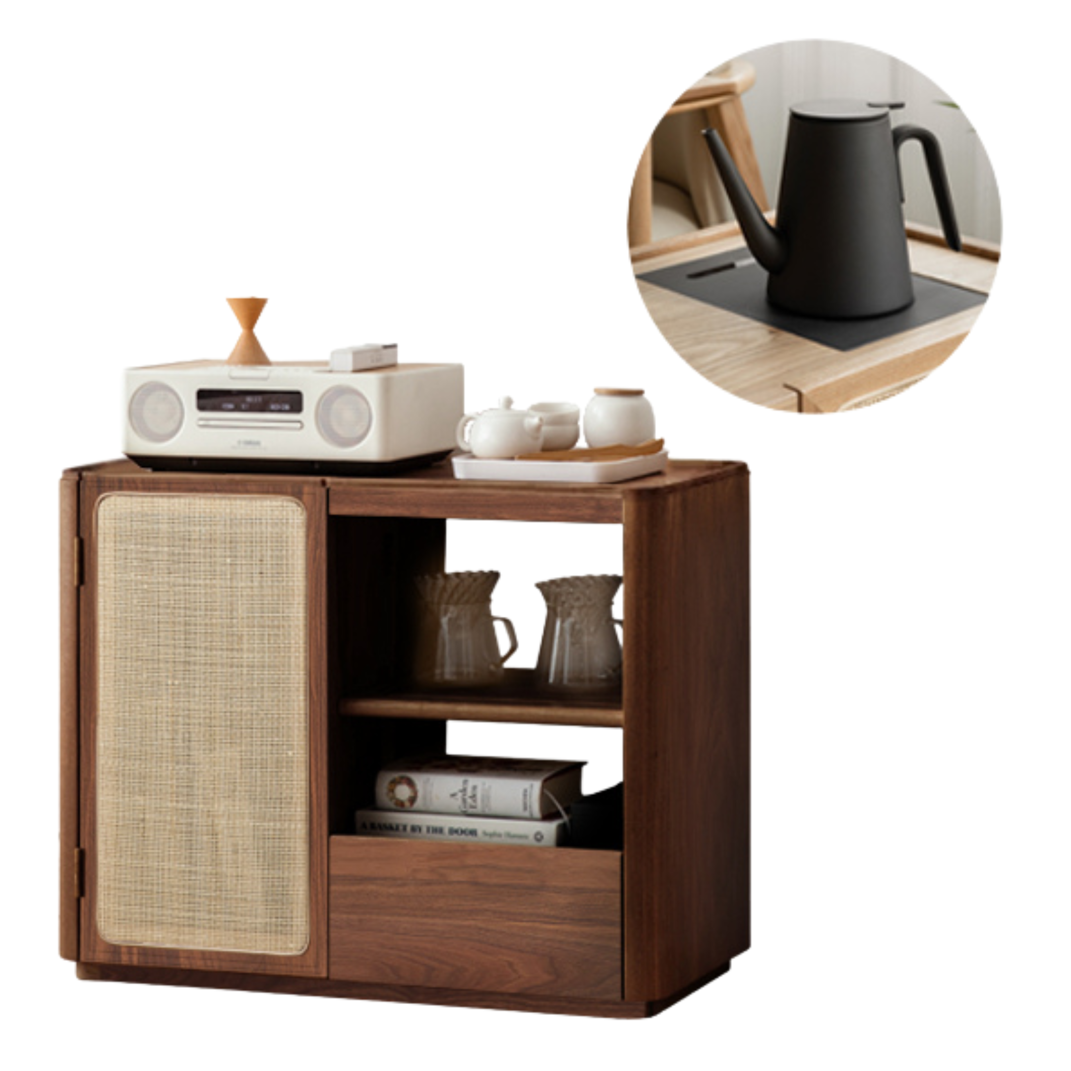 Black walnut, Oak, Ash solid wood mobile tea cabinet  -