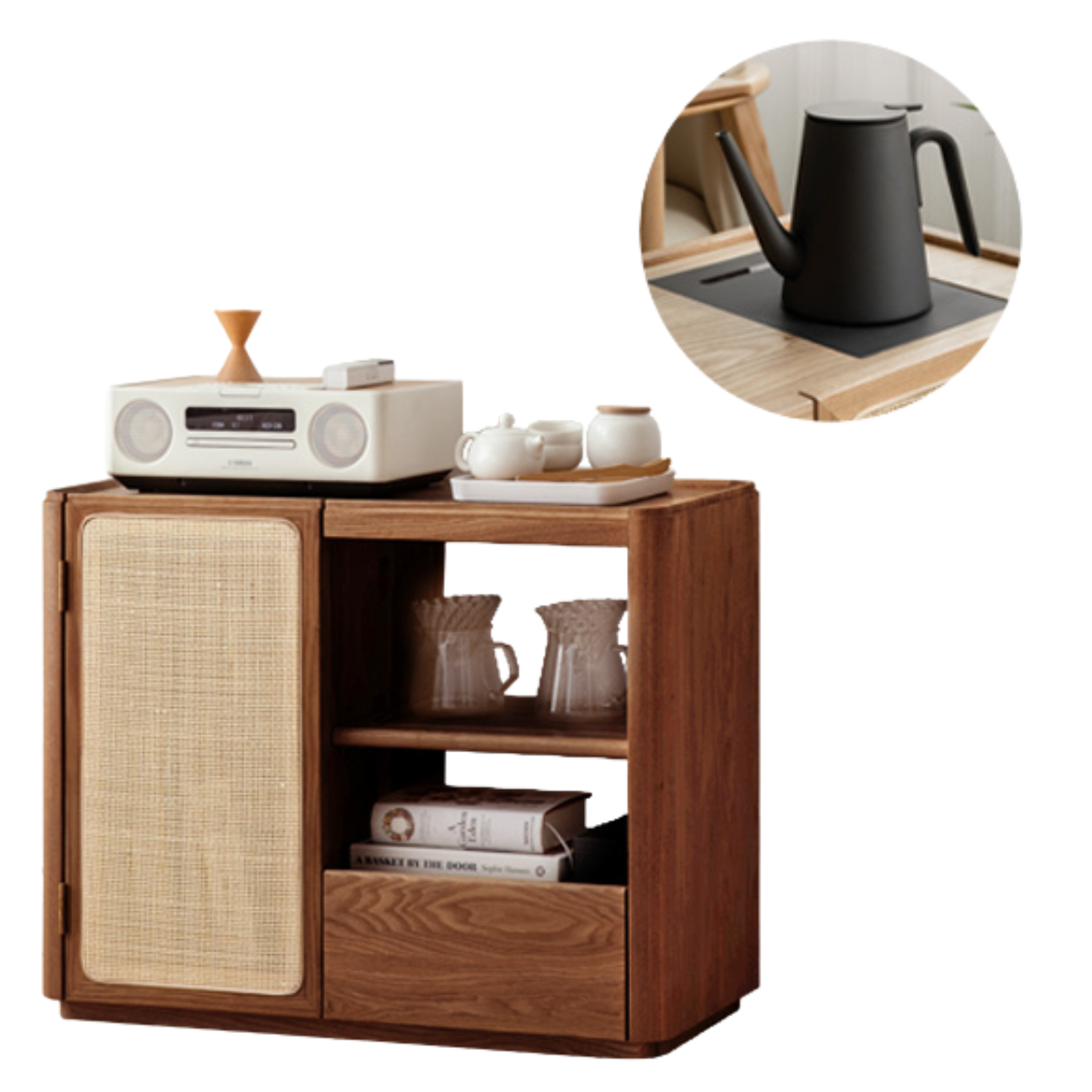 Black walnut, Oak, Ash solid wood mobile tea cabinet  -