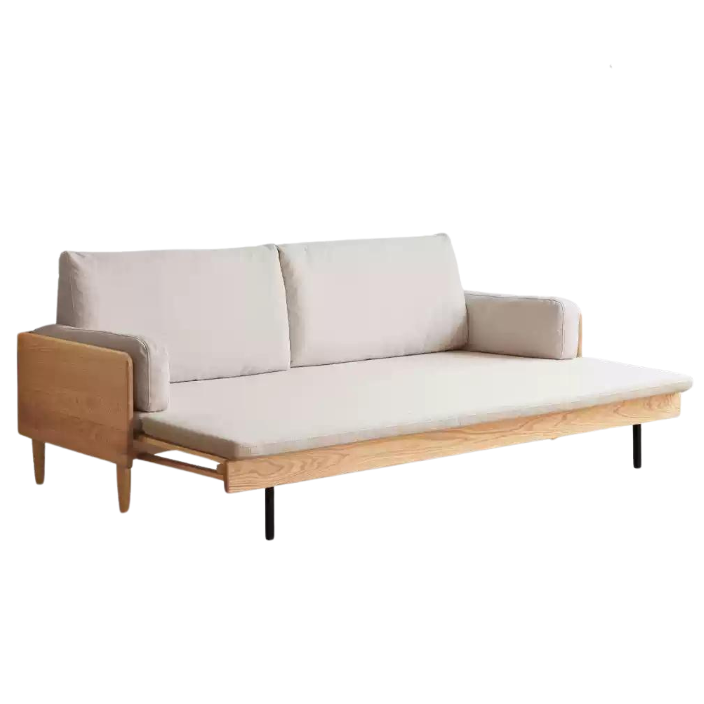 Oak solid wood Sofa Bed Folding white goose feather cushions: