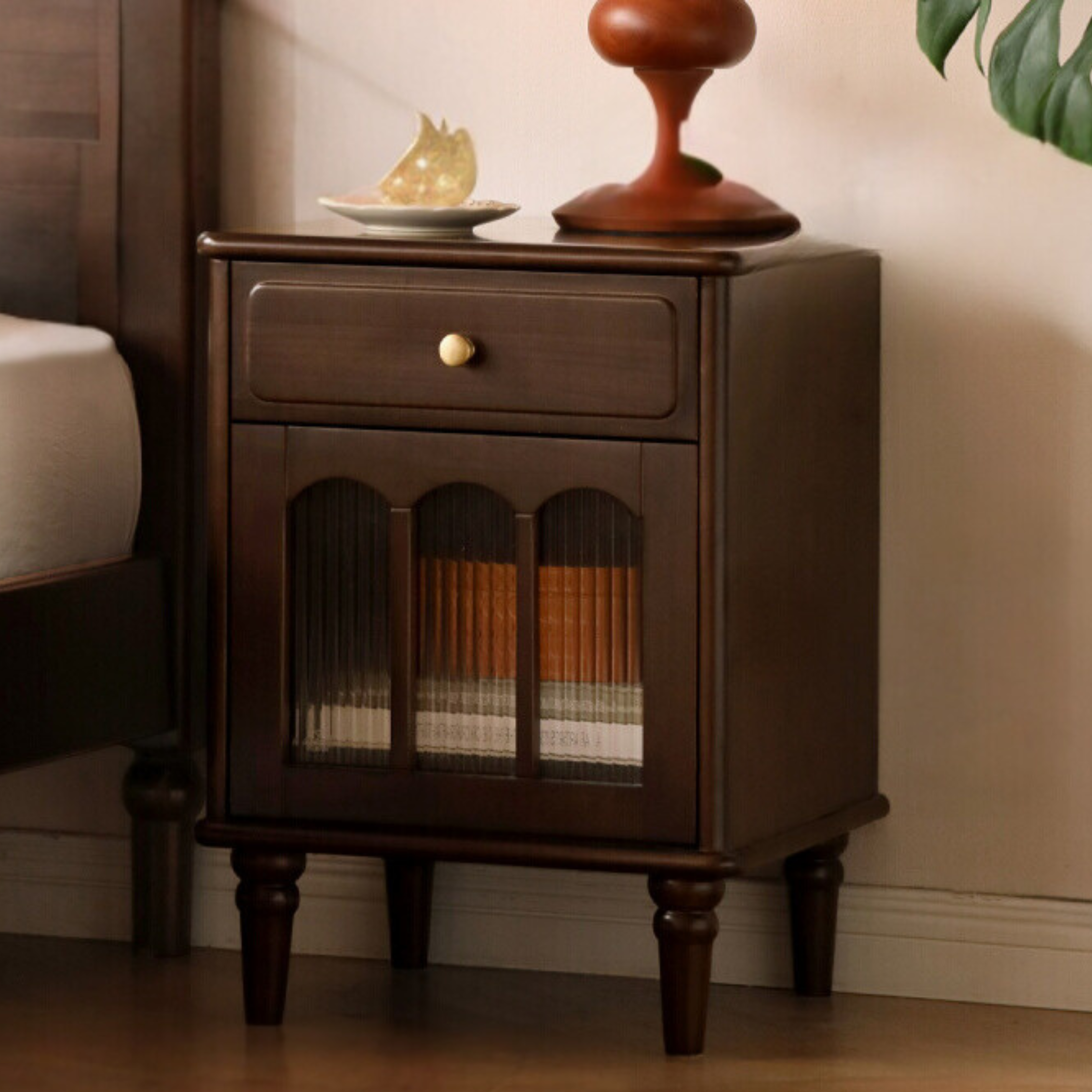 Poplar Solid Wood American Retro Bedside Cabinet,