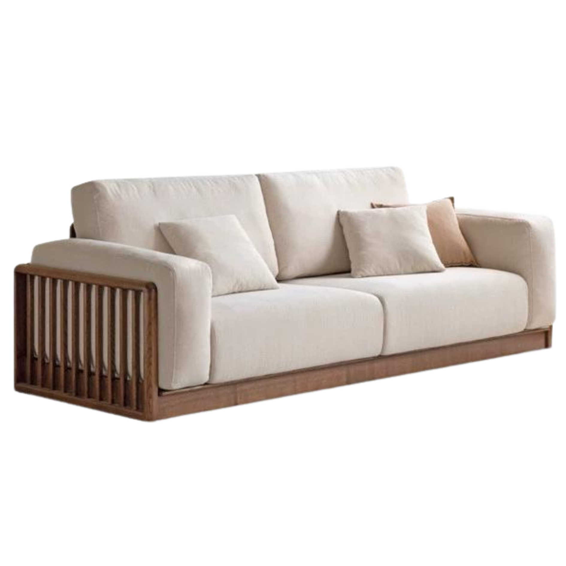 Ash solid wood floor fabric tofu block sofa