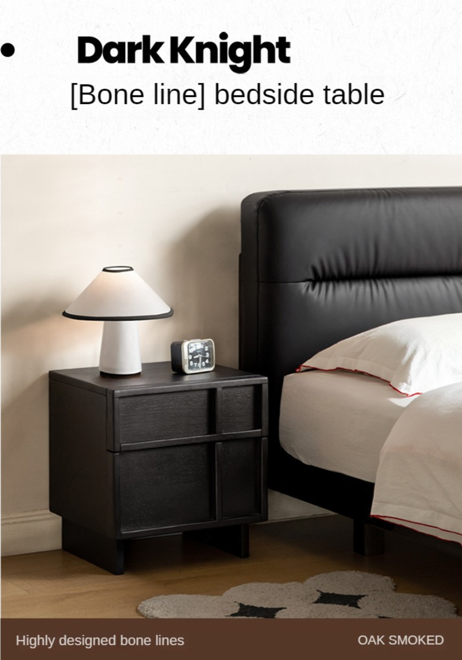 Oak Solid Wood Modern Black Storage Nightstand ,