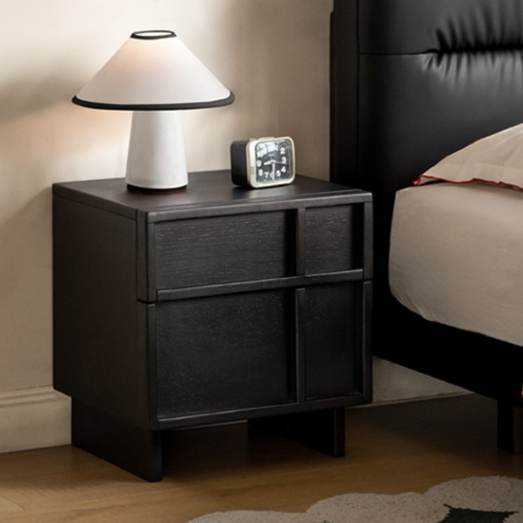 Oak Solid Wood Modern Black Storage Nightstand ,