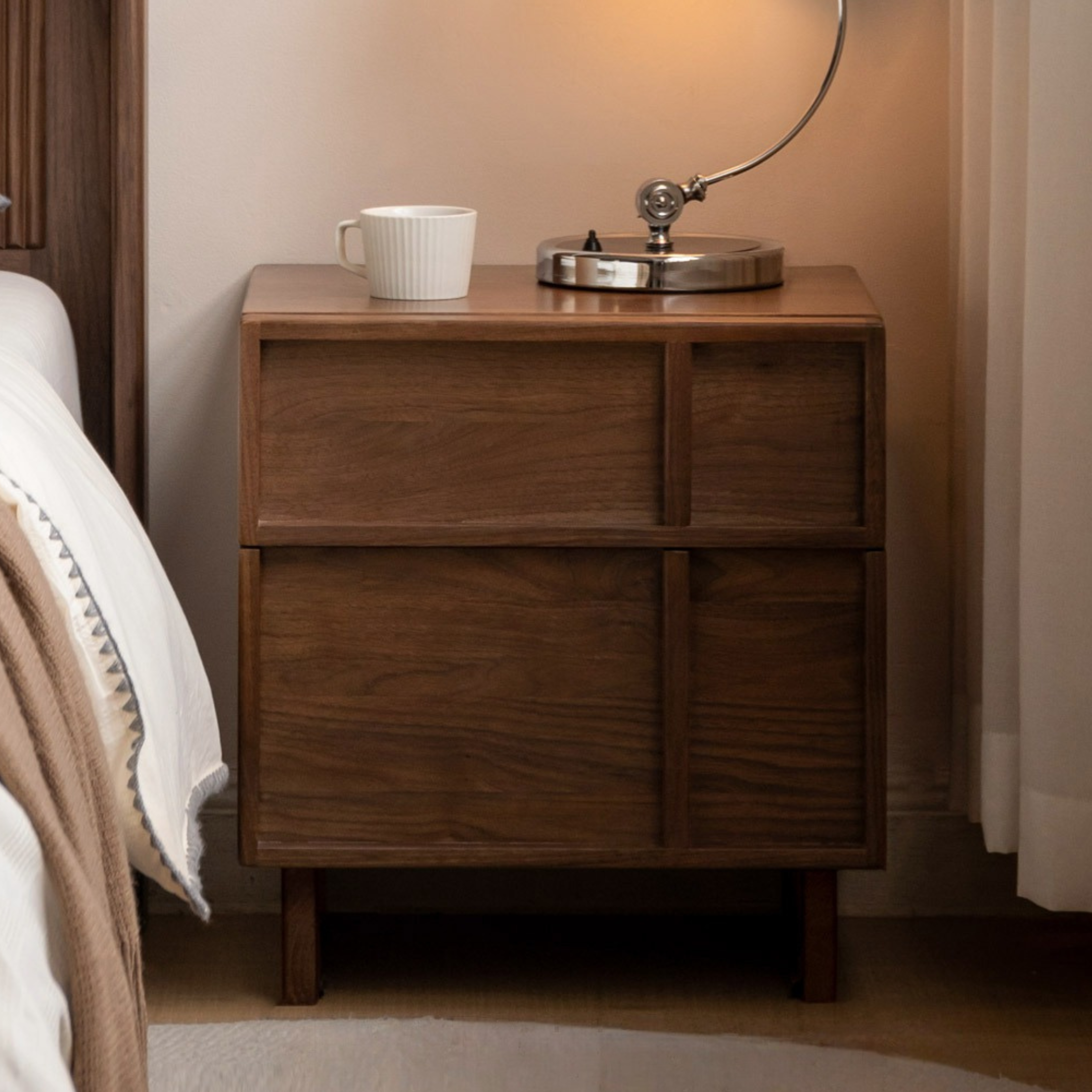 Black Walnut Solid Wood Storage Bedside Nightstand ,