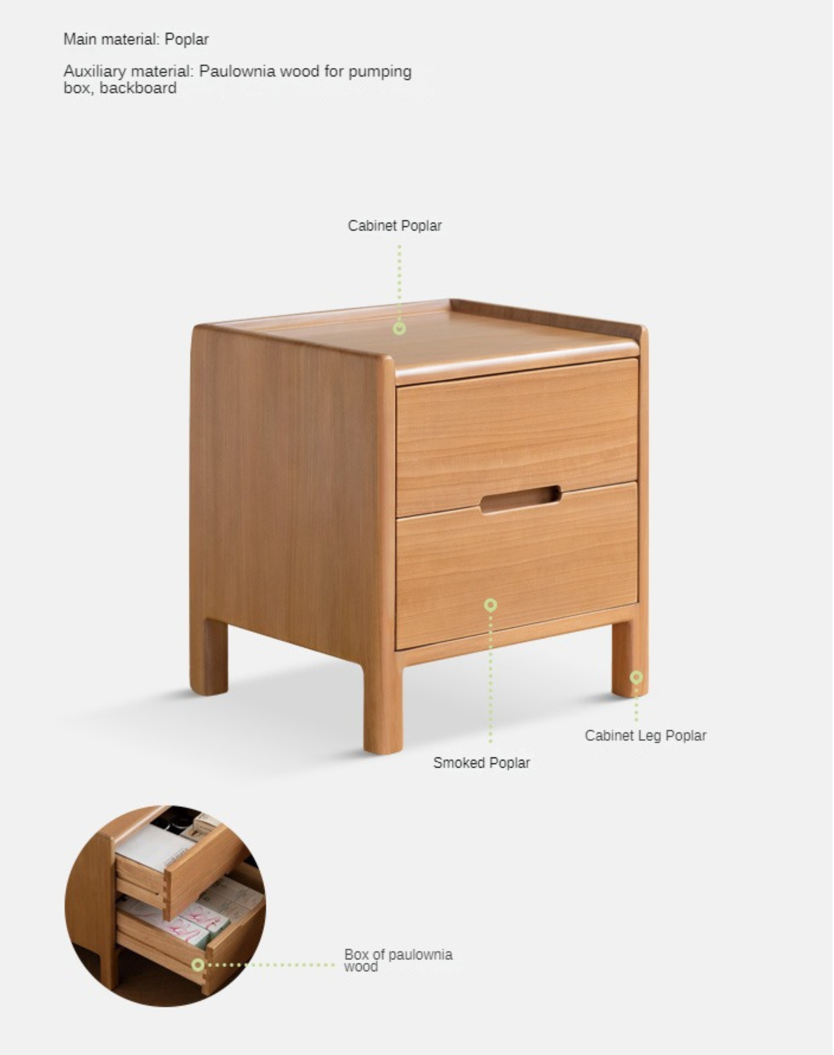 Poplar Solid Wood Nightstand