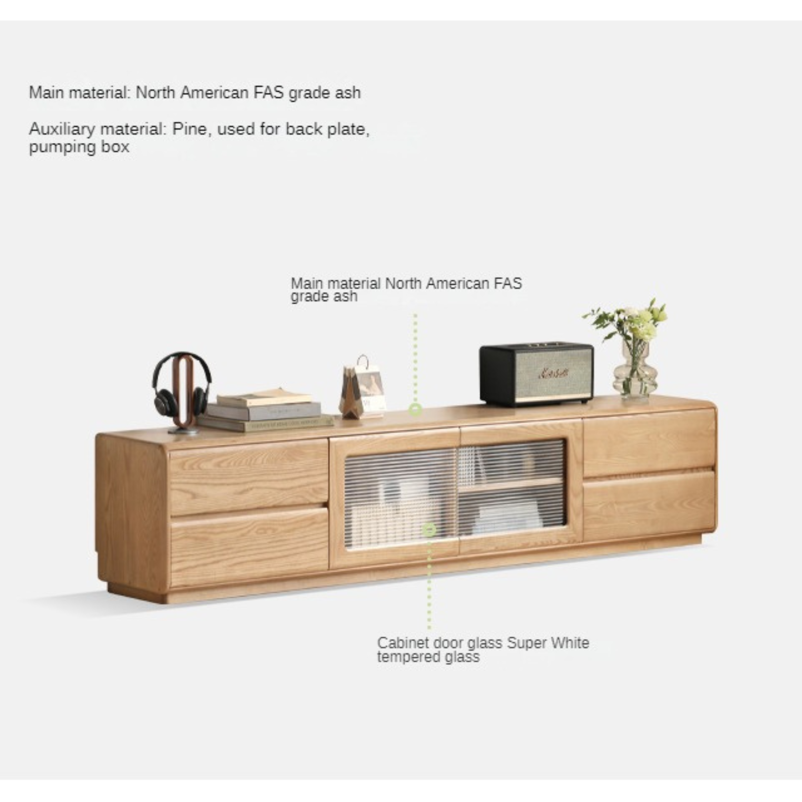 Ash solid wood high floor storage TV cabinet,