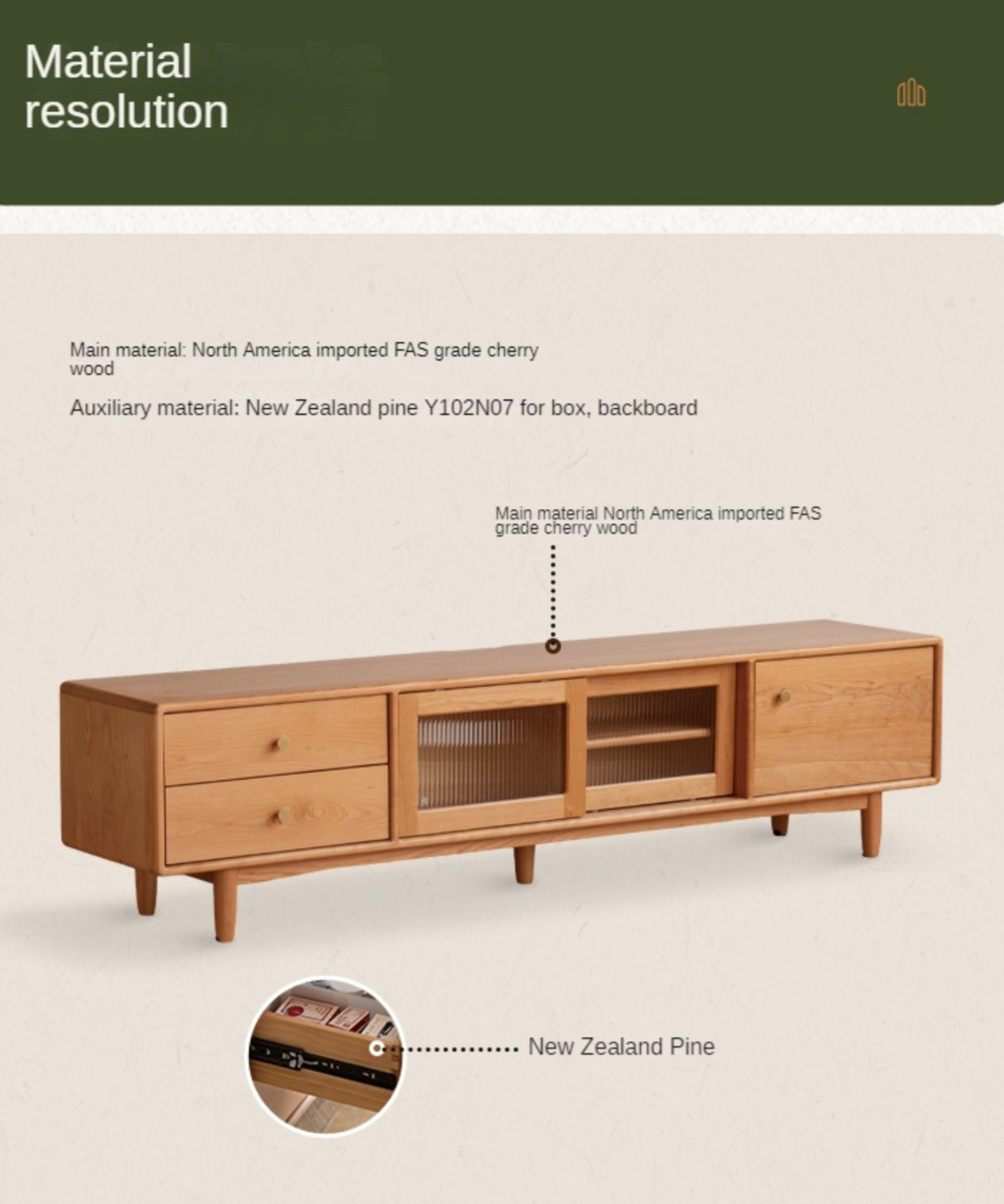 Cherry solid wood modern TV cabinet,