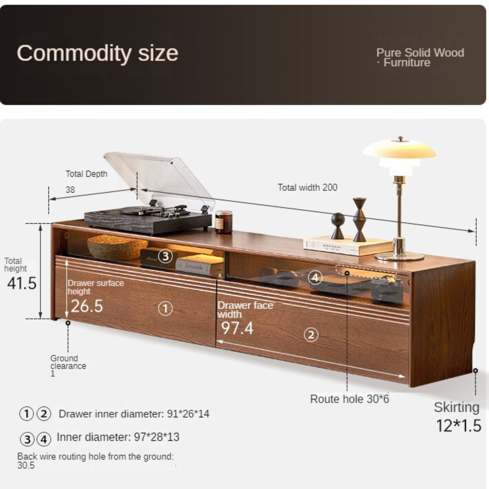 Oak solid wood floor TV cabinet,