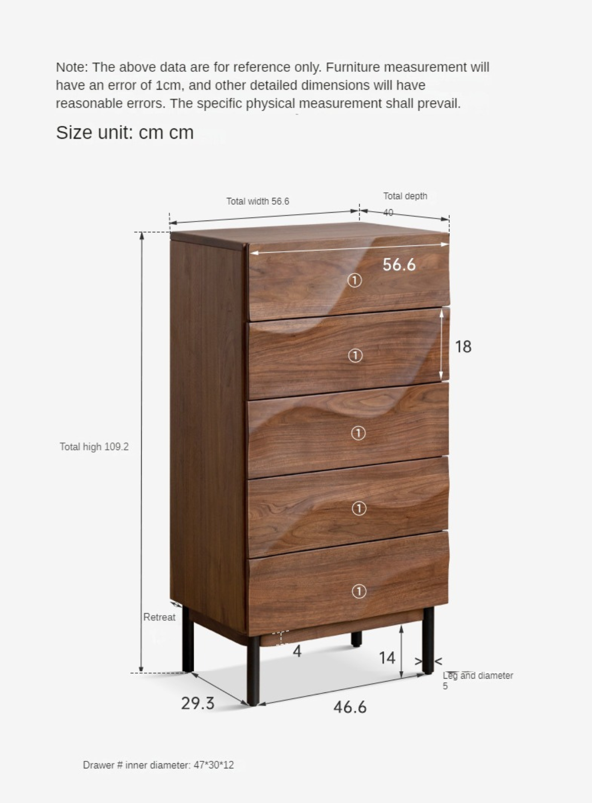 Black Walnut Solid Wood Wave Bedroom Side Cabinet,