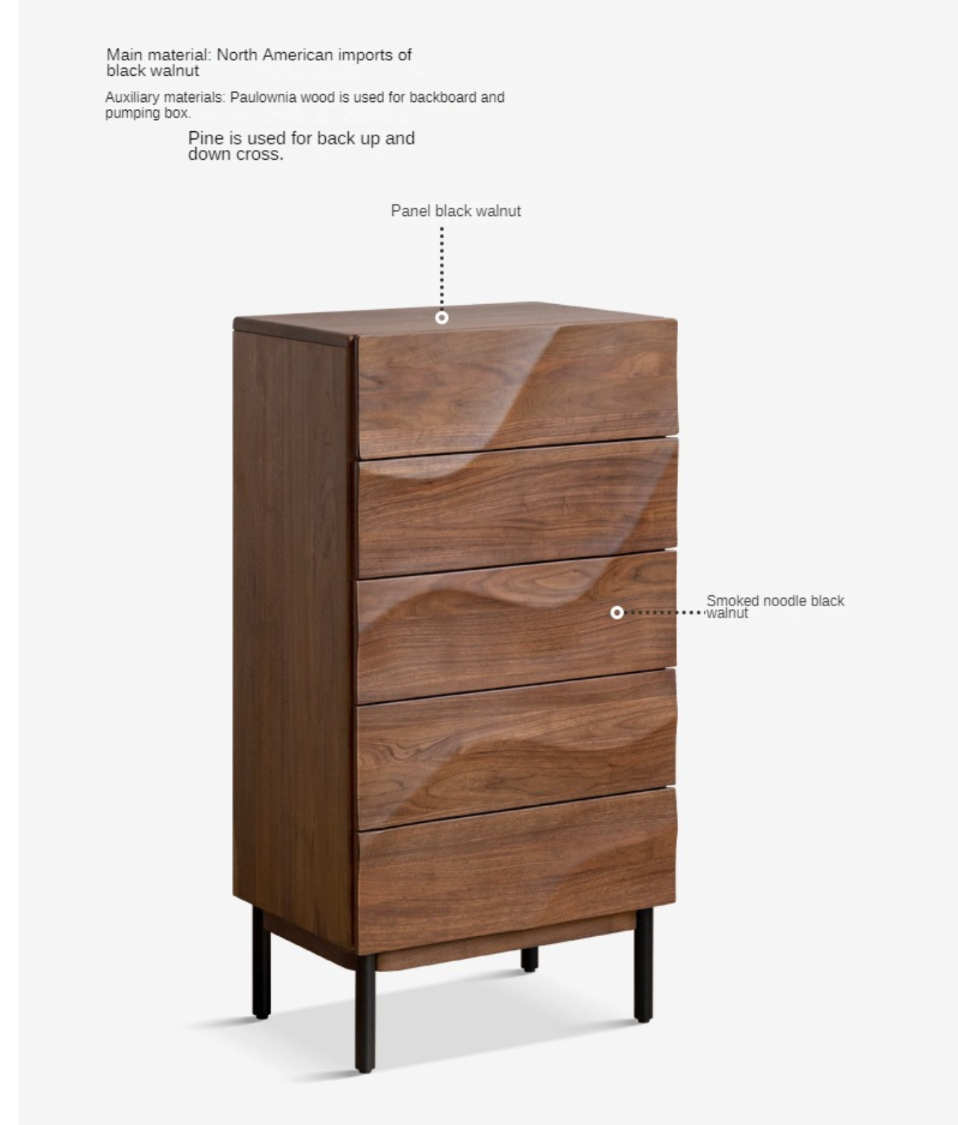 Black Walnut Solid Wood Wave Bedroom Side Cabinet,