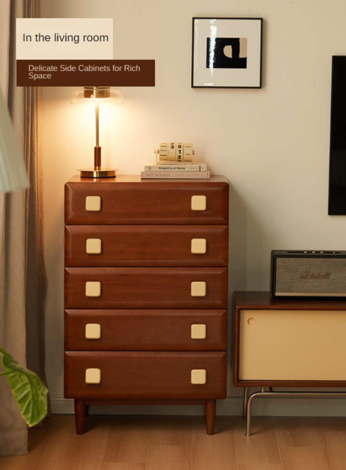 Poplar Solid Wood Retro Side Cabinet,