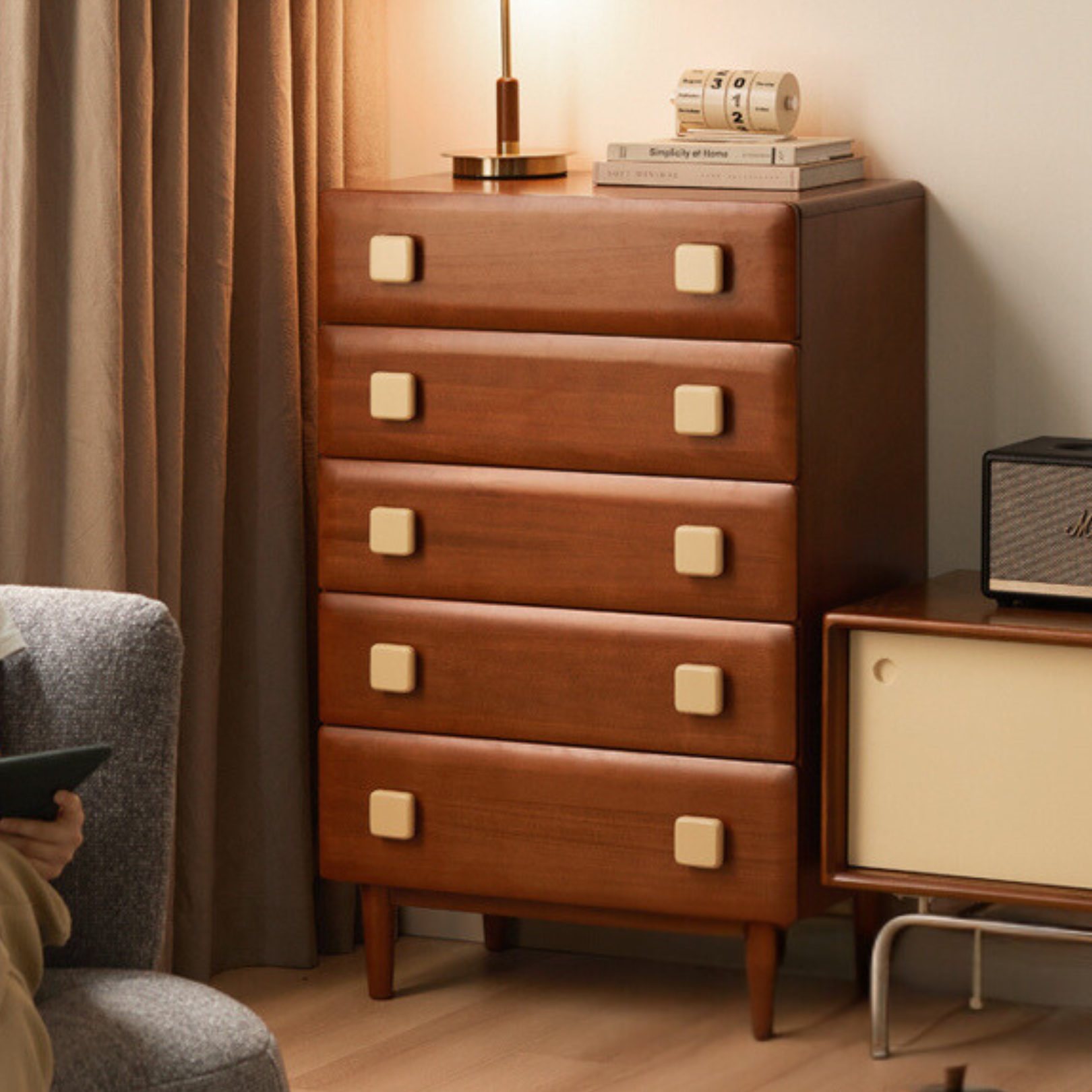 Poplar Solid Wood Retro Side Cabinet