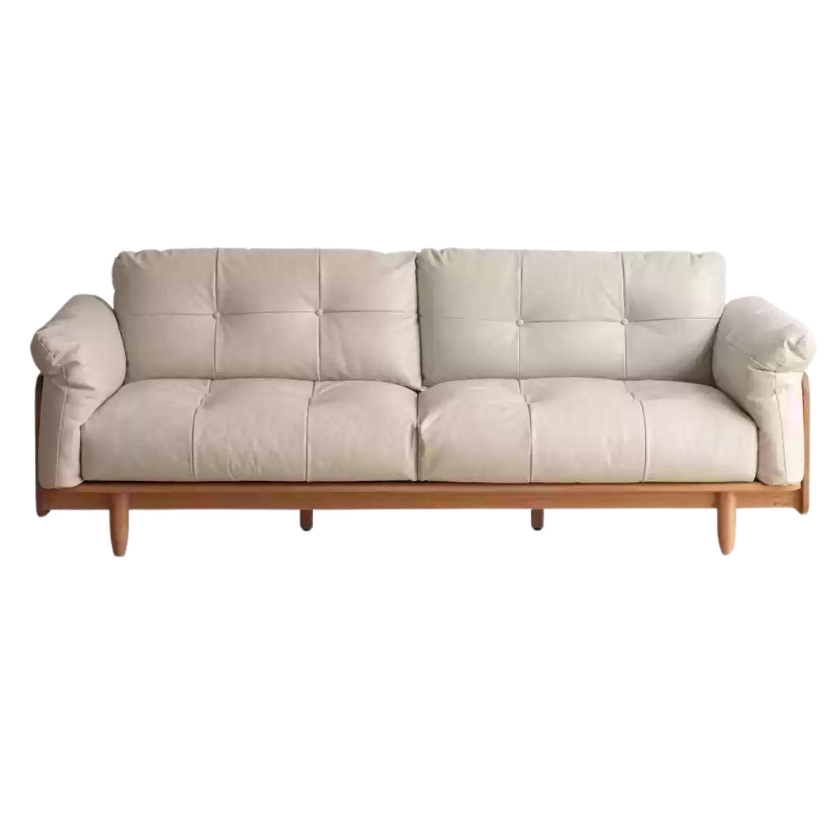 Cherry Wood Genuine Leather Down Straight Row Sofa