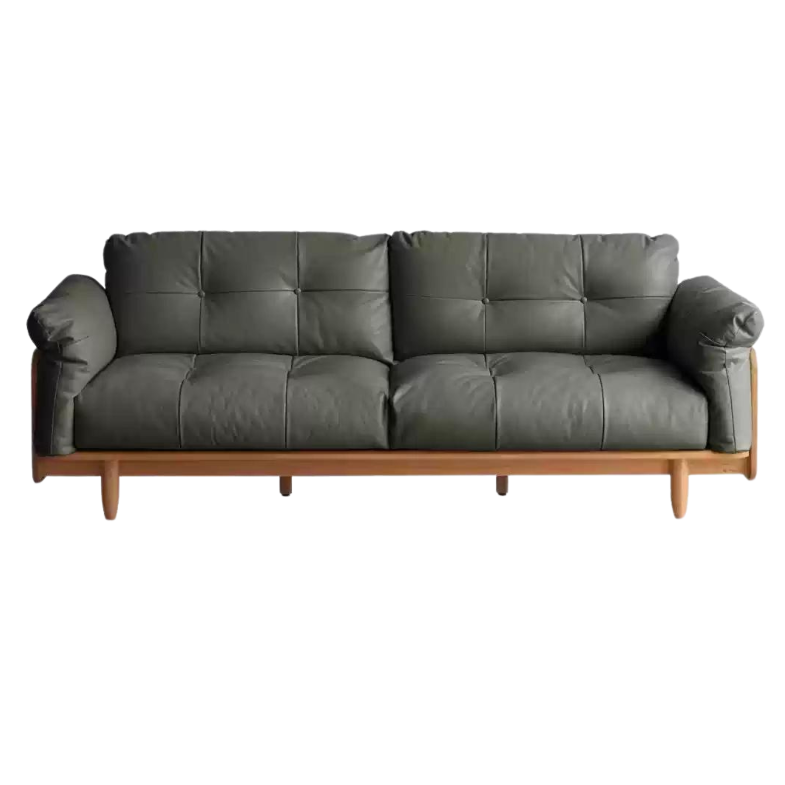 Cherry Wood Genuine Leather Down Straight Row Sofa