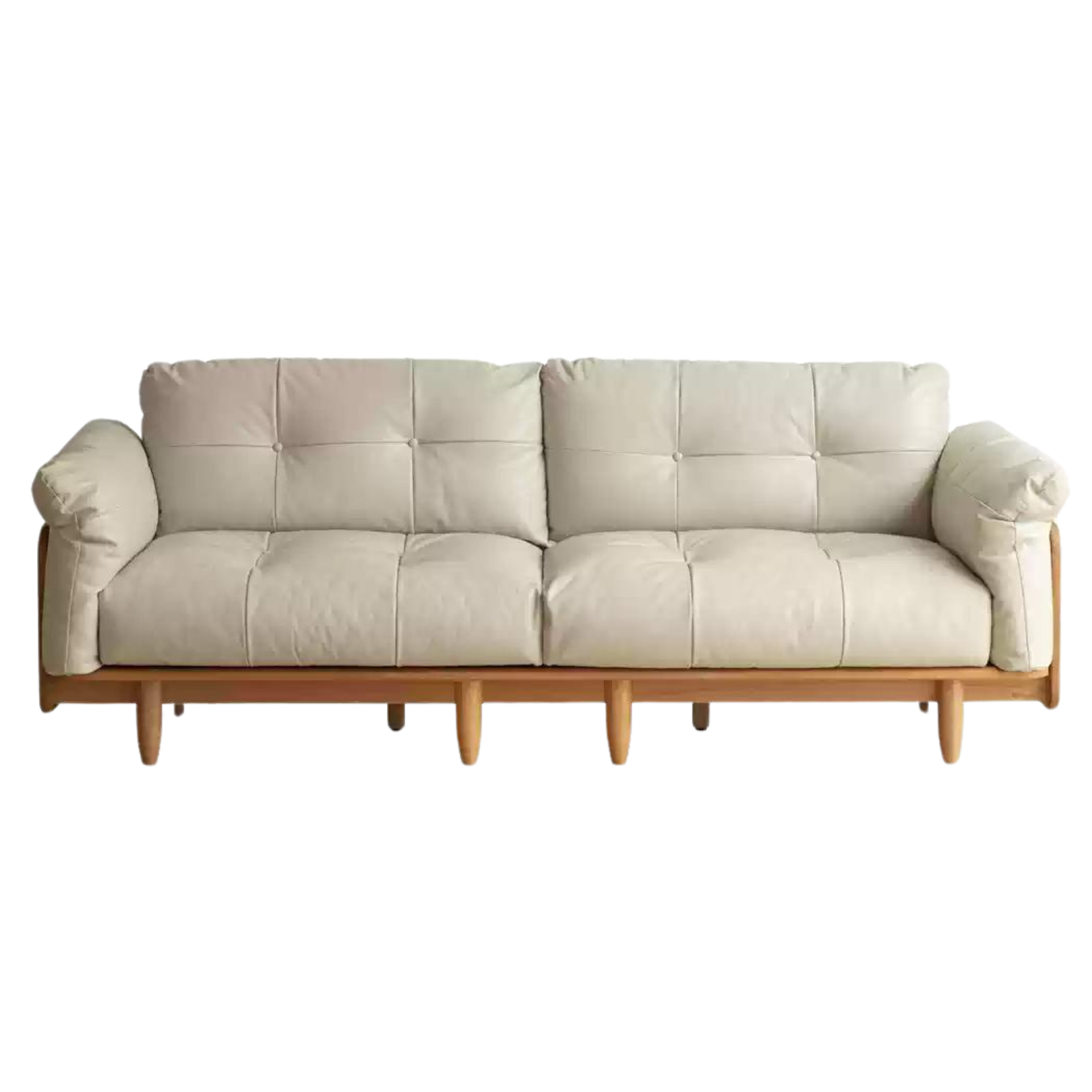 Cherry Wood Genuine Leather Down Straight Row Sofa