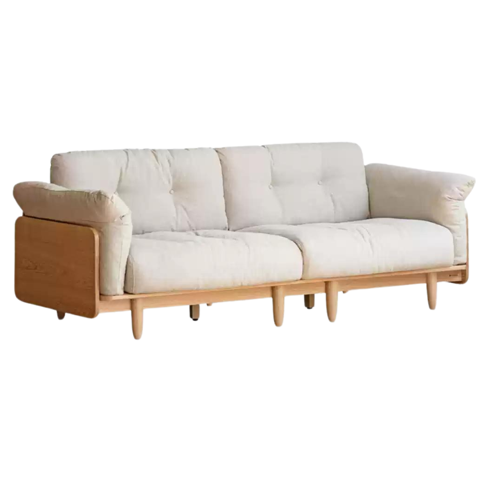 Cherry Wood Genuine Leather Down Straight Row Sofa