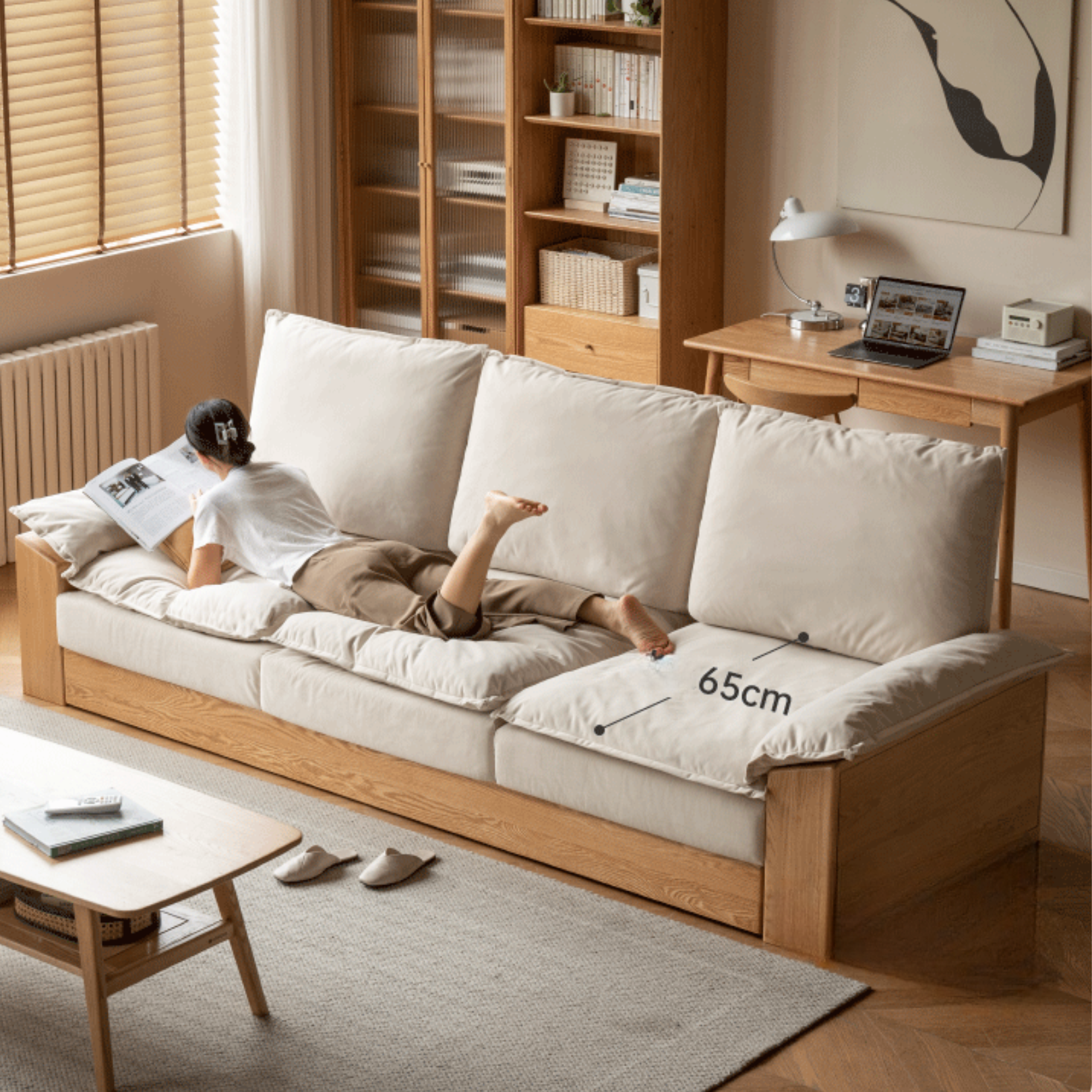 Oak Solid Wood Floor to Floor Tall Sofa<