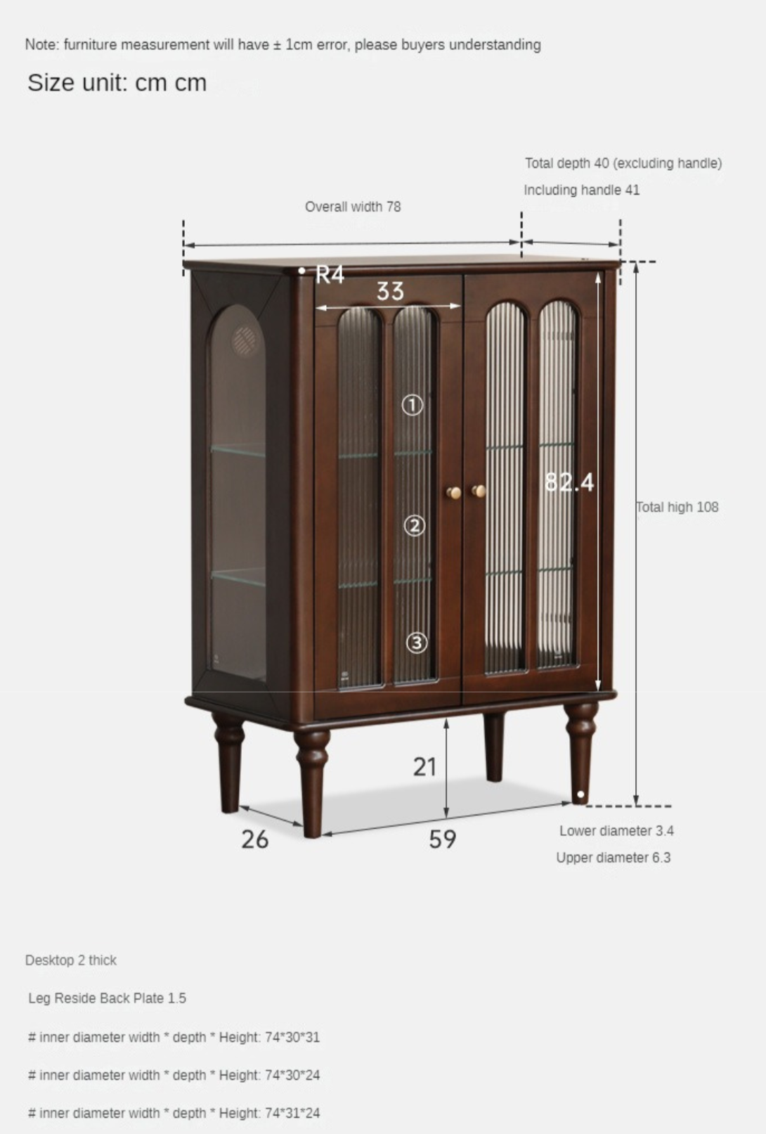 Poplar Solid Wood American Retro Side Cabinet,