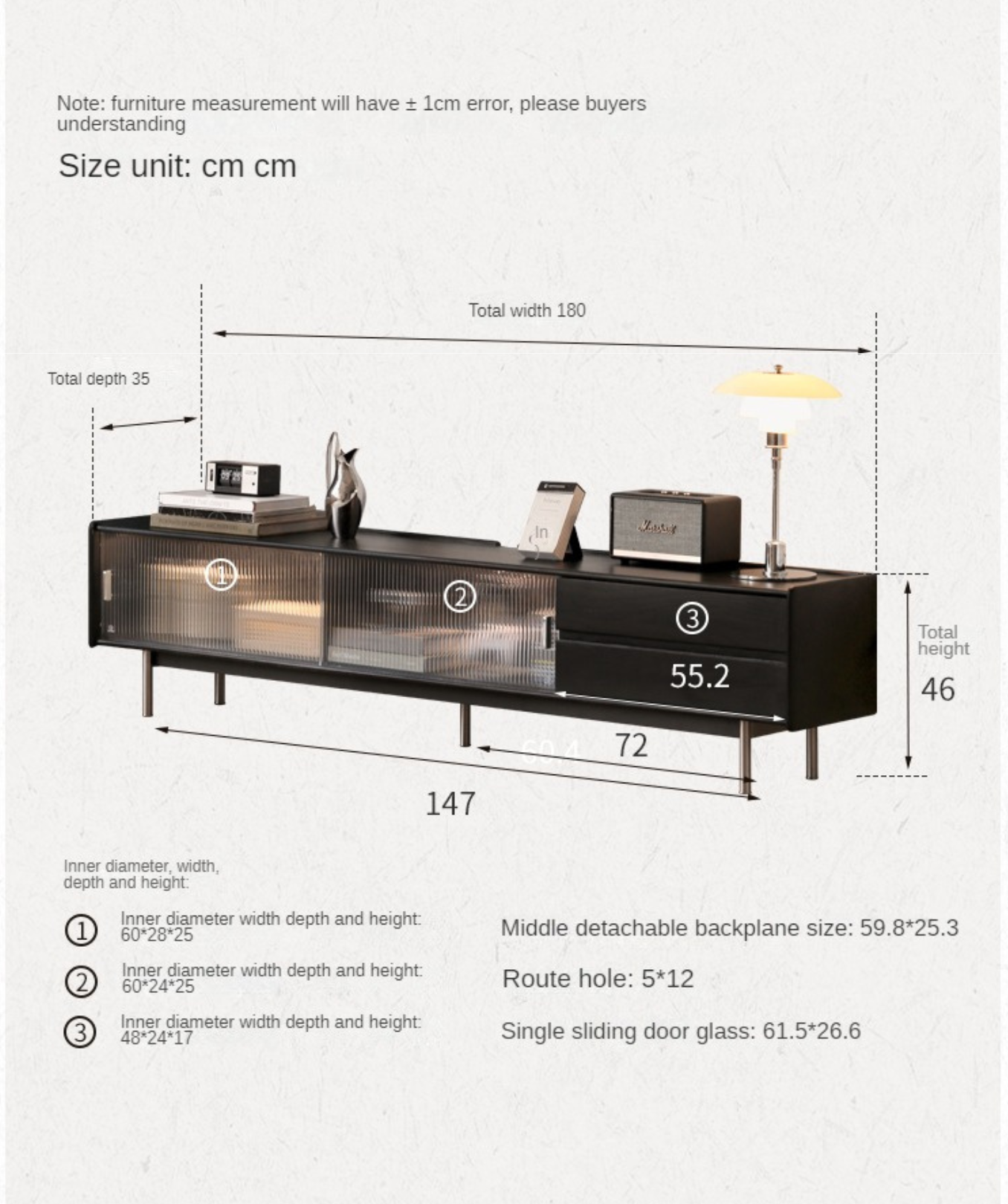 Oak solid wood modern black floor TV cabinet,