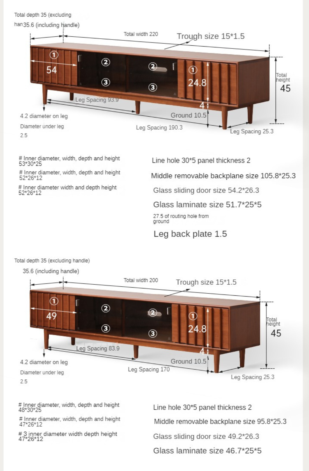 Poplar solid wood retro storage locker TV cabinet,