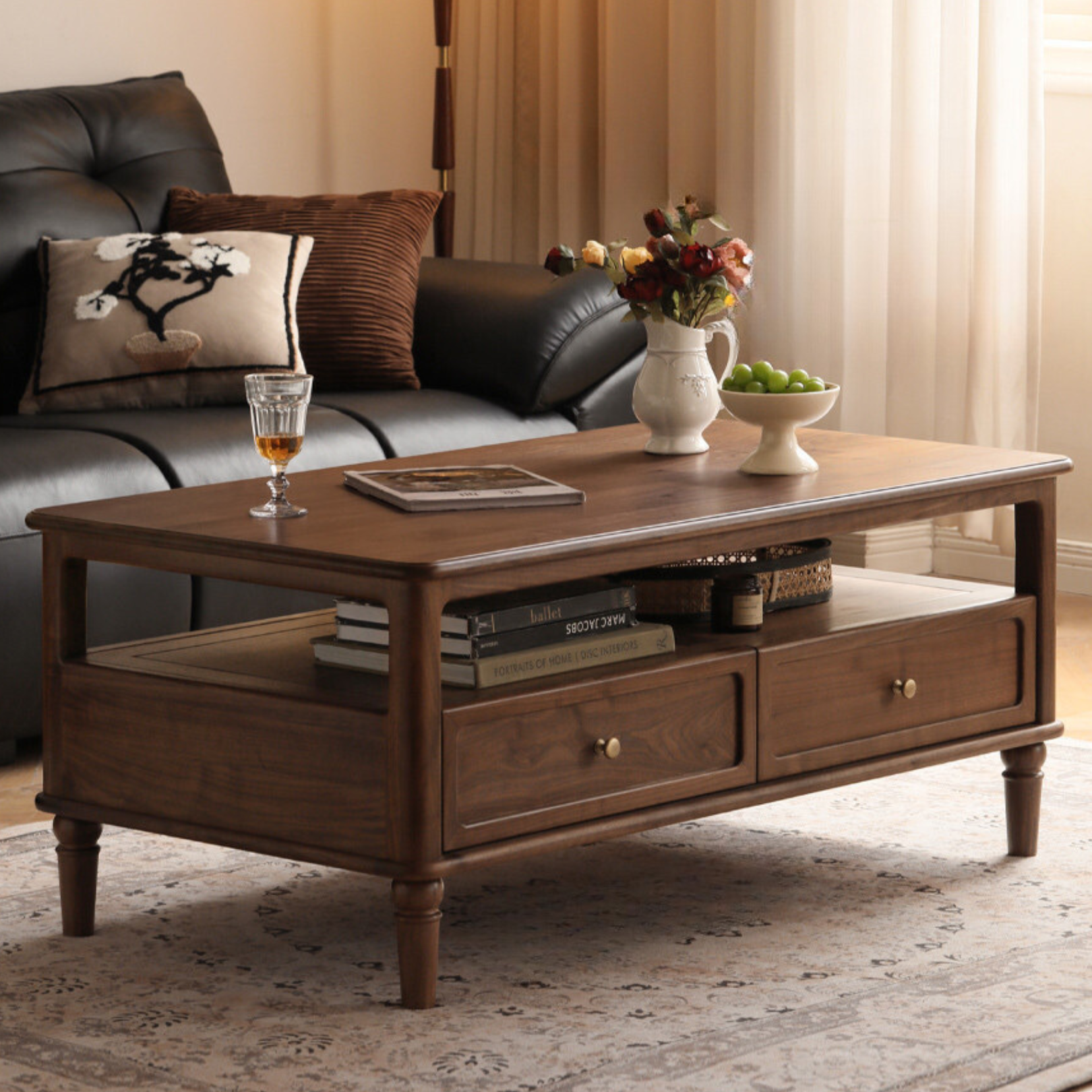 Black Walnut Solid Wood American Retro Coffee Table,