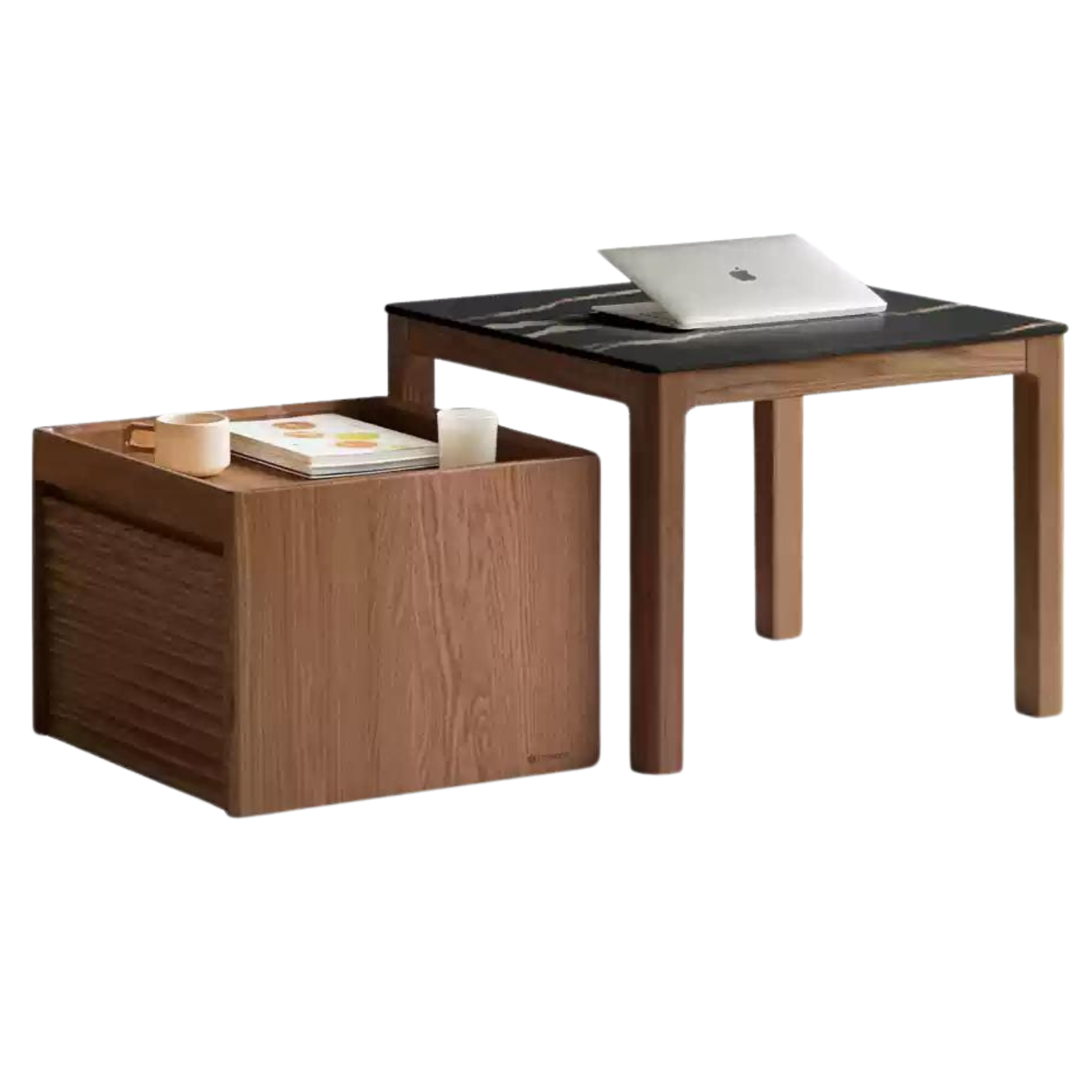 Oak solid wood movable rock plate tea table,