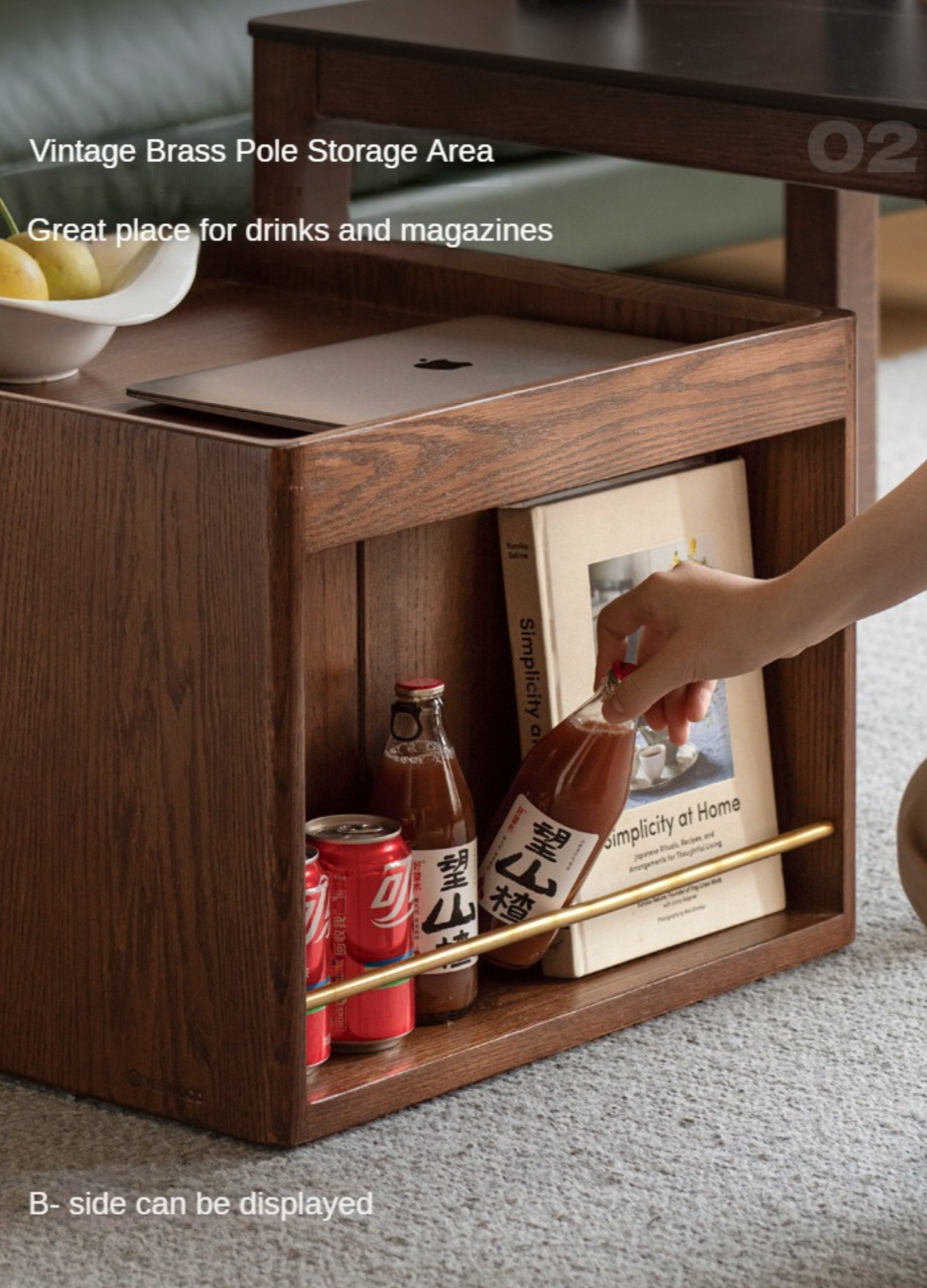 Oak solid wood movable rock plate tea table,