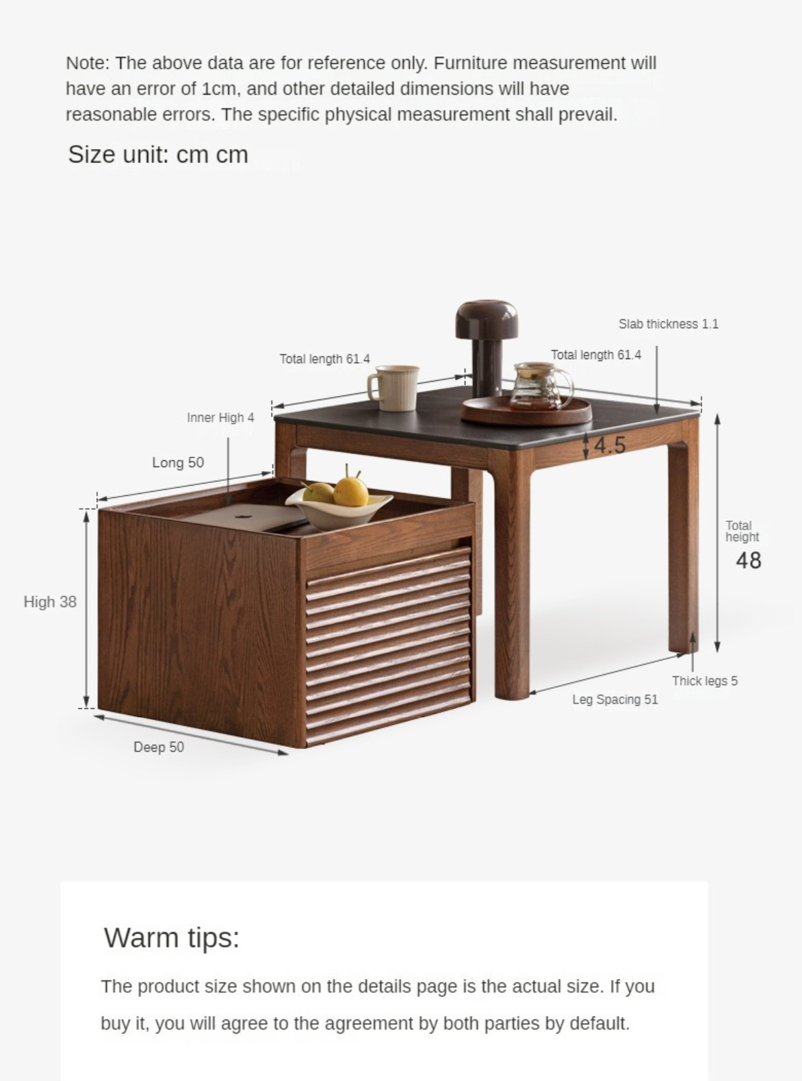 Oak solid wood movable rock plate tea table,