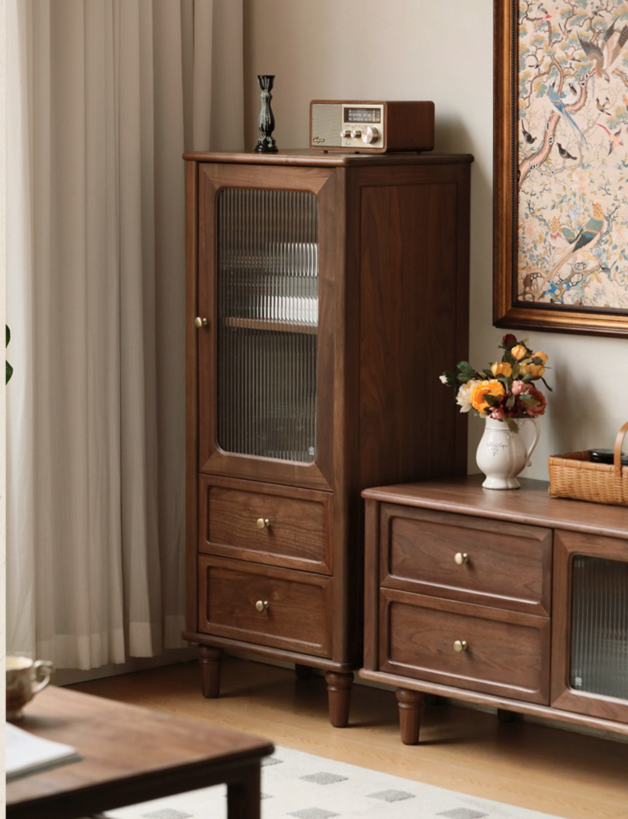 Black Walnut Solid Wood American Retro Locker Side Cabinet,