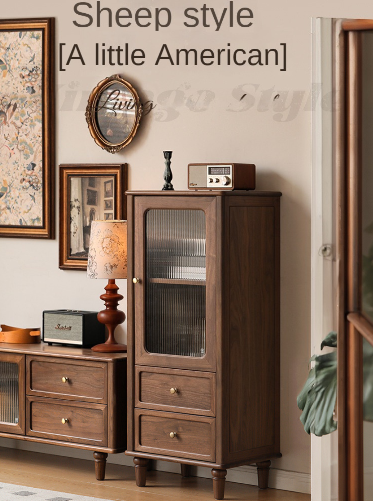 Black Walnut Solid Wood American Retro Locker Side Cabinet,