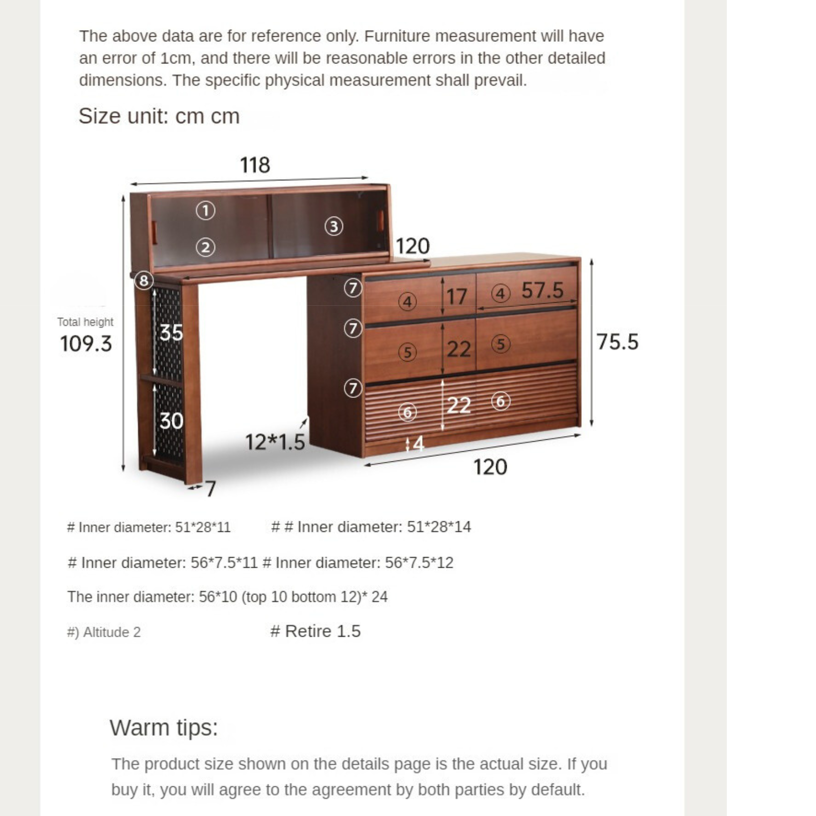 Poplar Solid Wood Dressing Table Cabinet Perforated Board,