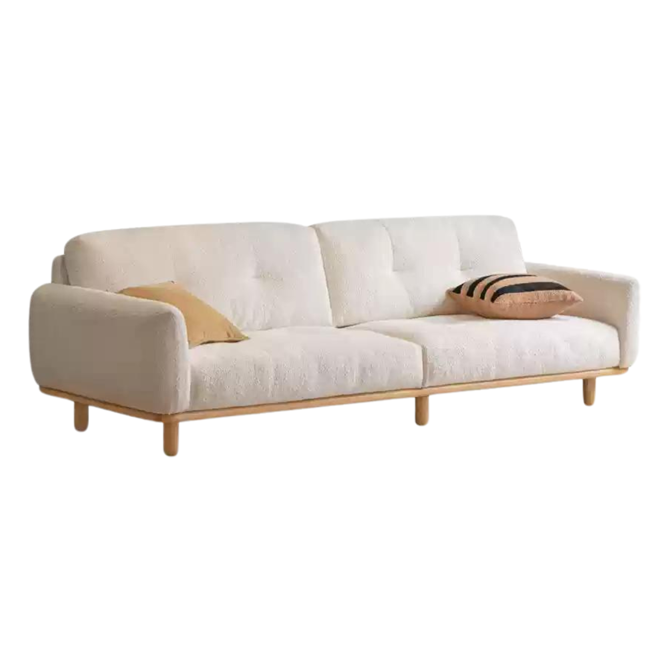 Oak solid wood Lamb Fleece Sofa White Cream Style