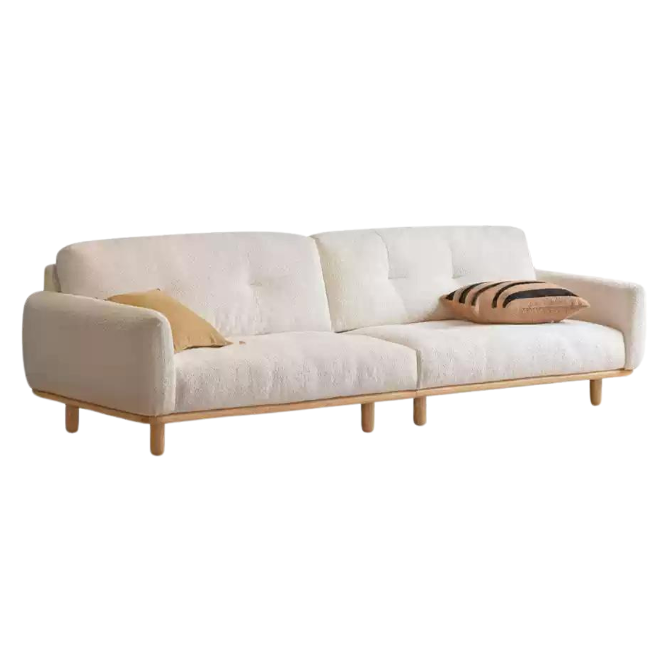 Oak solid wood Lamb Fleece Sofa White Cream Style