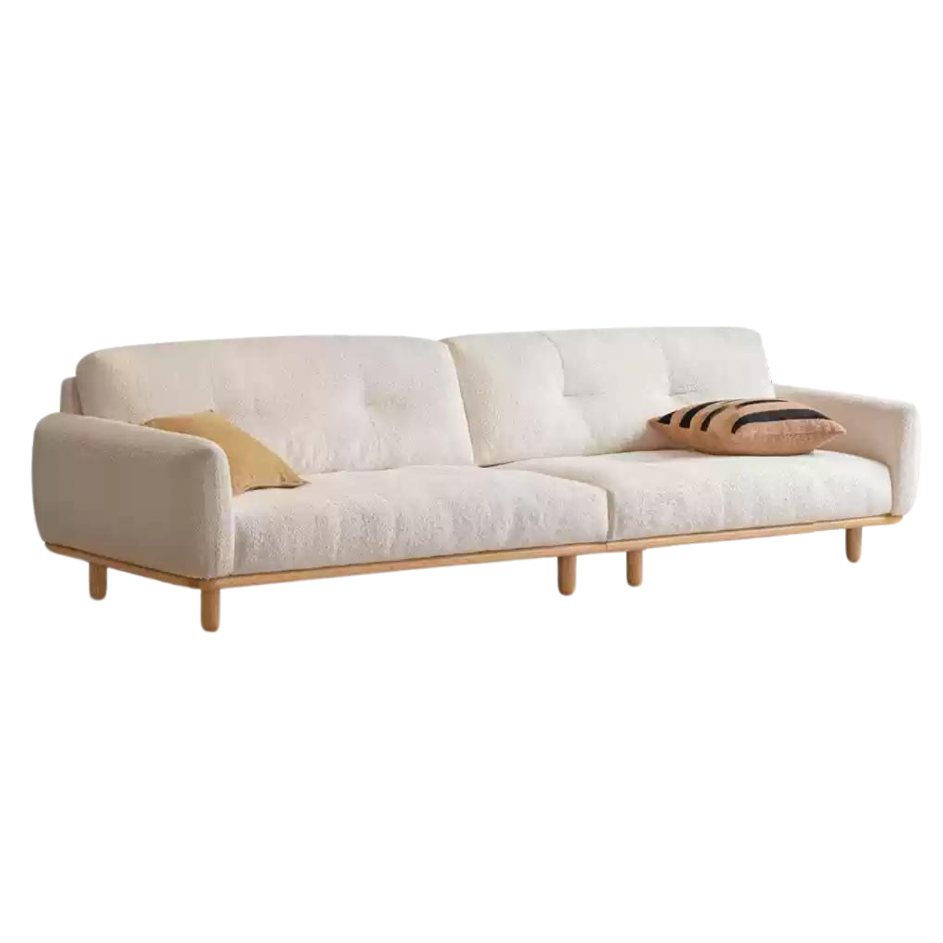 Oak solid wood Lamb Fleece Sofa White Cream Style