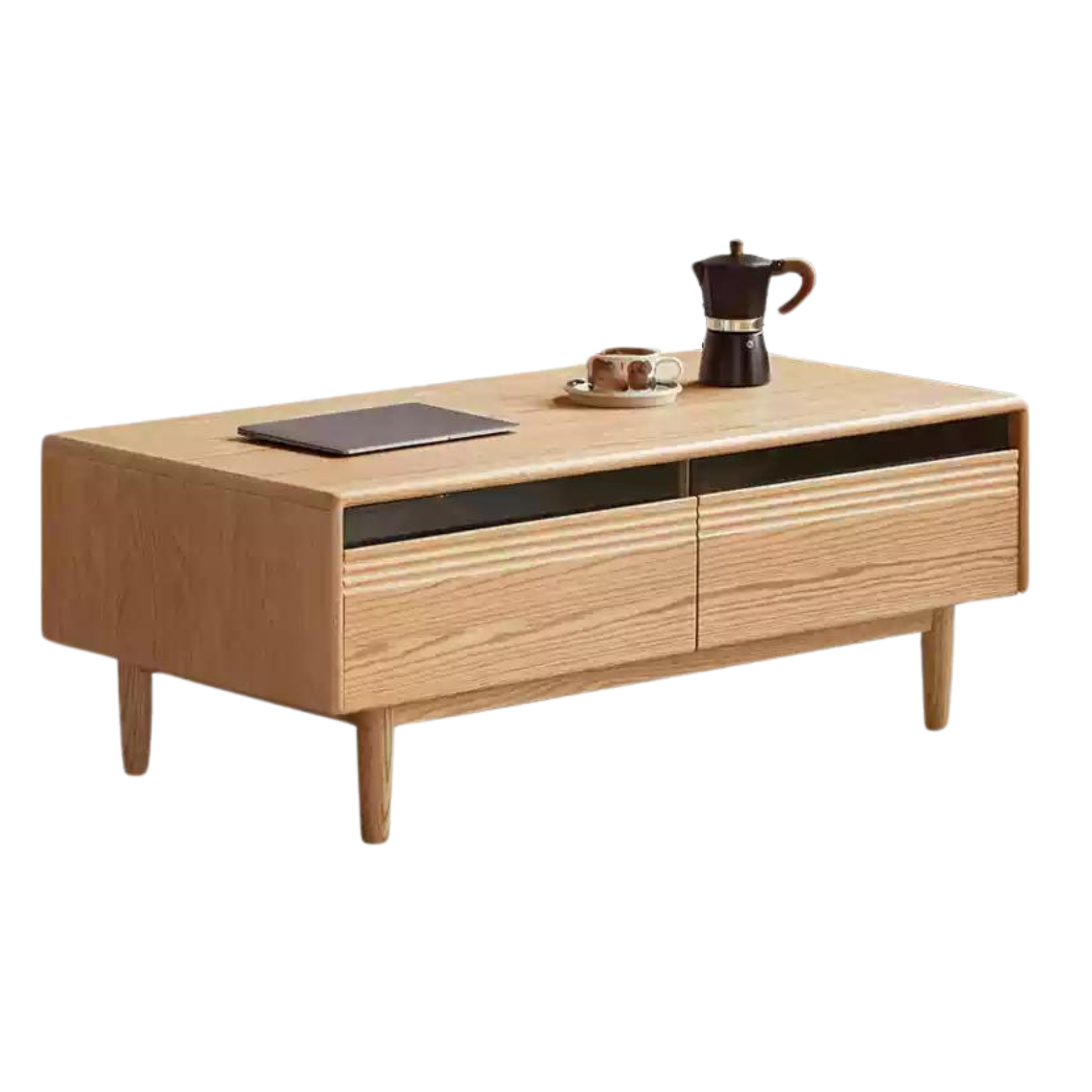 Oak Solid Wood Modern Tea Table with Drawer