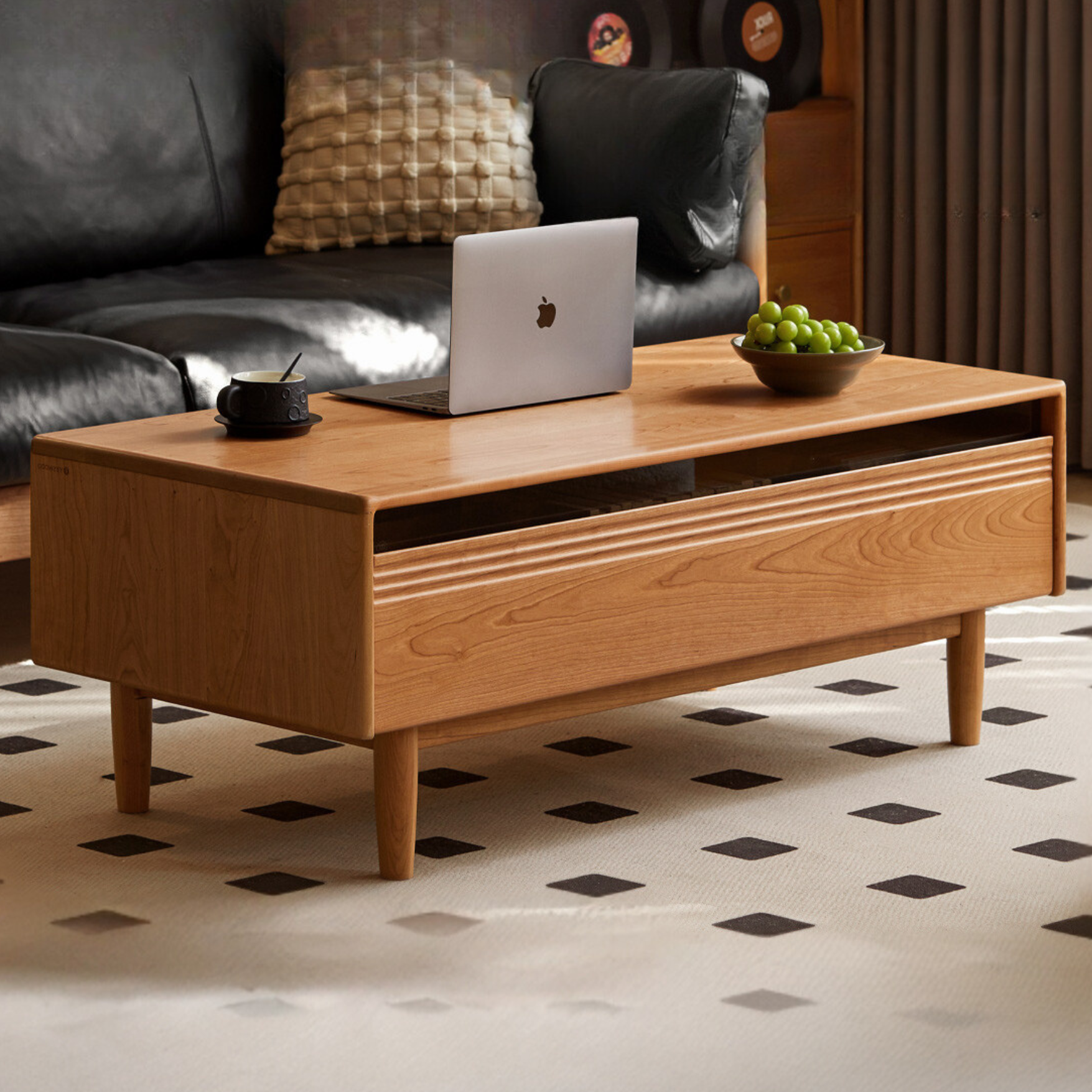 Cherry Wood Coffee Table with Drawer,