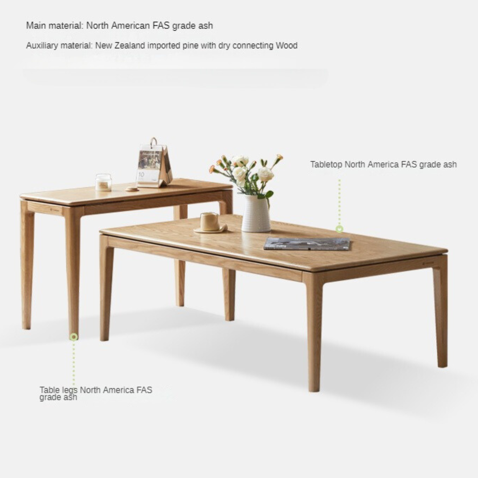 Ash solid wood combination coffee table