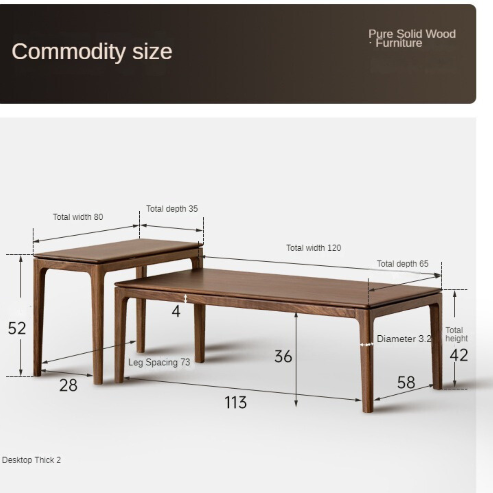 Black Walnut, Ash, Oak Solid Wood Combination Coffee Table